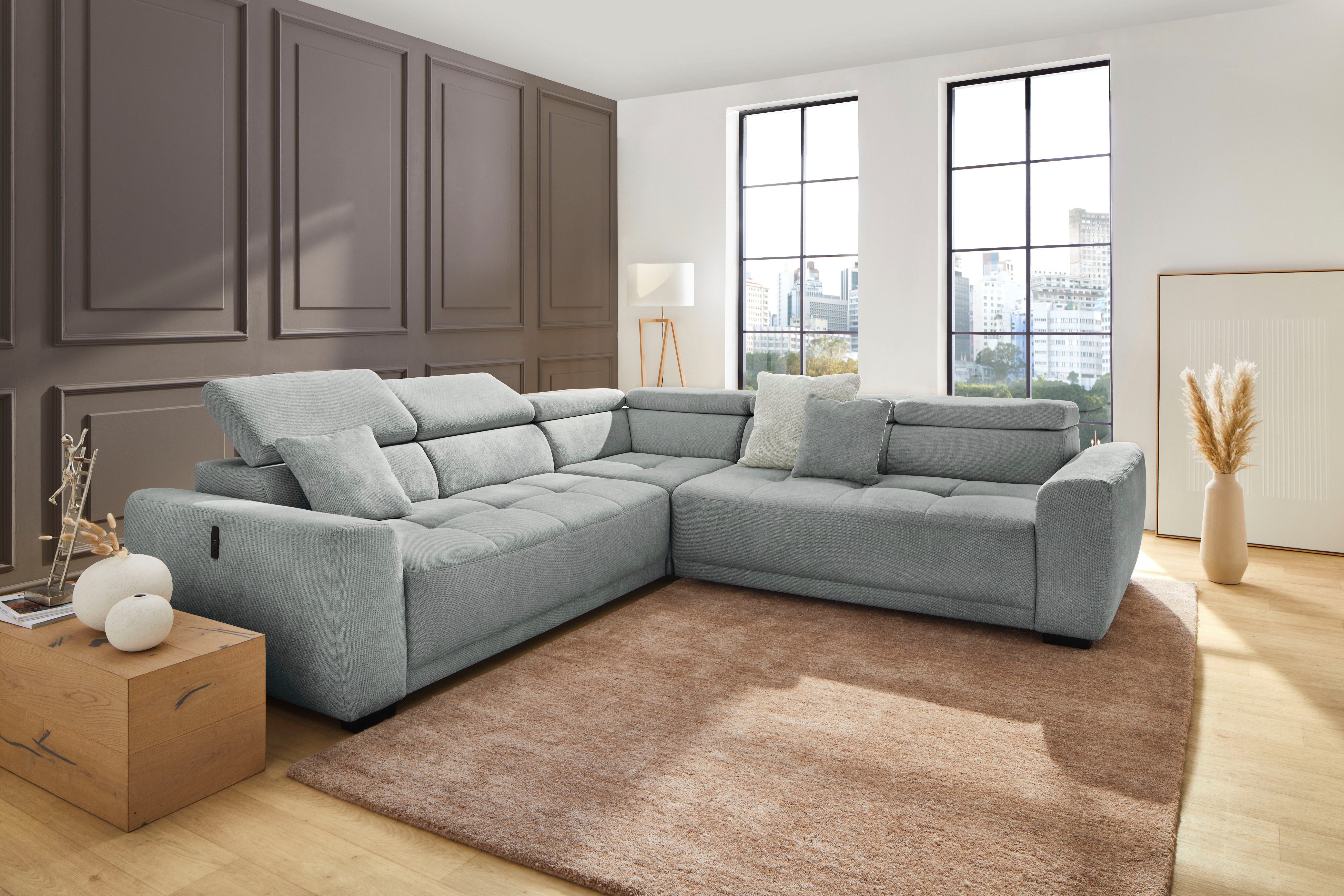 Jockenhöfer Gruppe Wohnlandschaft Monza L-Form, B: 292x292 cm, mit 30 cm elektr. Sitztiefenverstellung, 140kg Belastbarkeit je Sitz, Kopfteilverstellung & USB-Anschluss