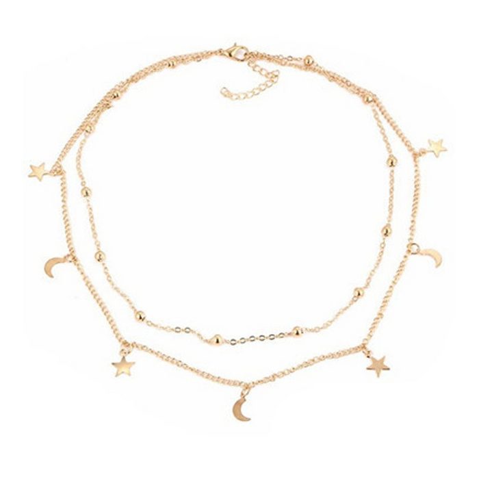 Leway Choker Damen Halskette Halsband Gold Kette mit Stern Mond Anhänger (1-tlg)