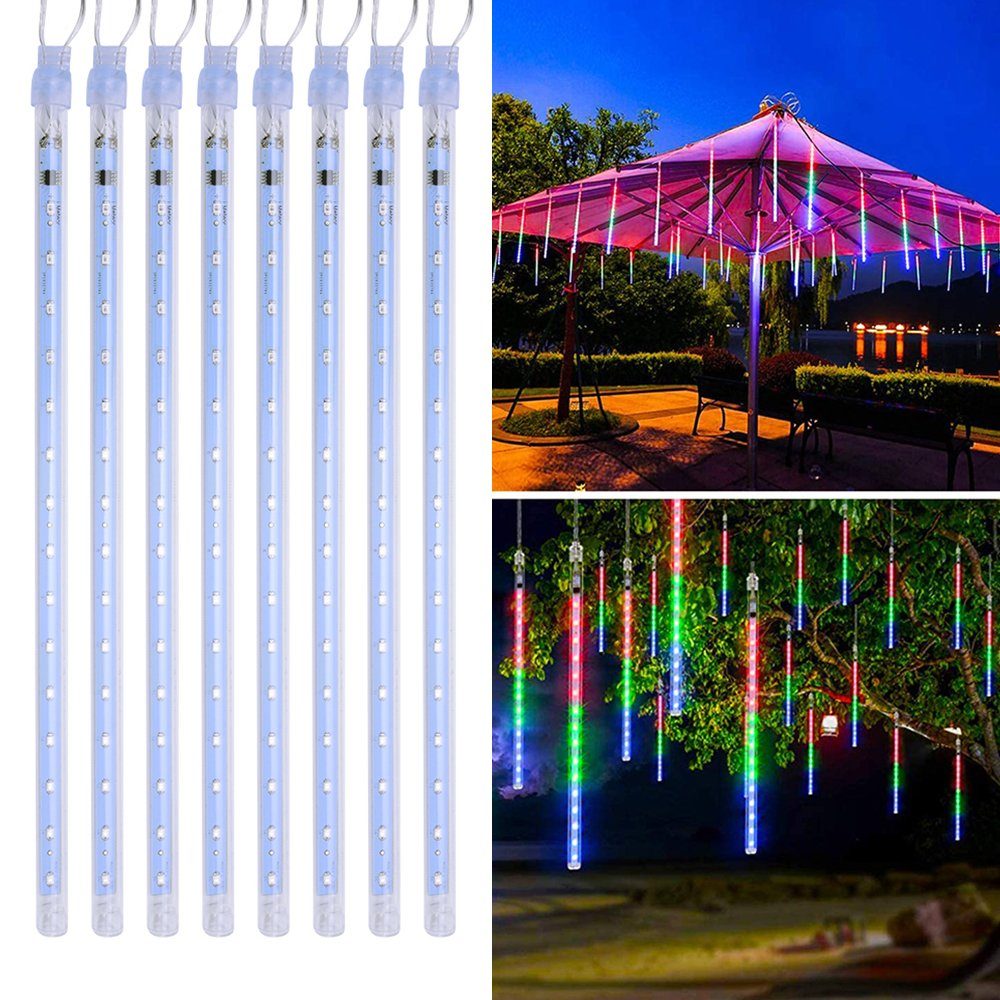Rosnek LED-Lichterkette 2.4/4M, 30/50CM Schlauch, Wasserdicht, Anschließbar, für Weihnachten, LED Eiszapfen Lichterkette; Party Garten Bäume Deko Multicolor