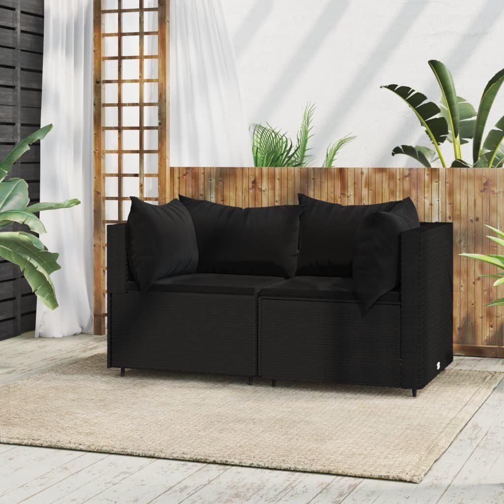 vidaXL Loungesofa Garten-Ecksofas mit Kissen Schwarz 1 2 Poly Rattan, Stk. Teile