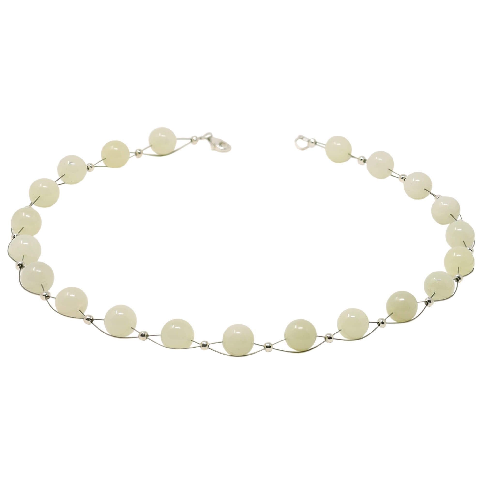 Schmuck Krone Collier Halskette aus Jade, zart-grün, Silber 925