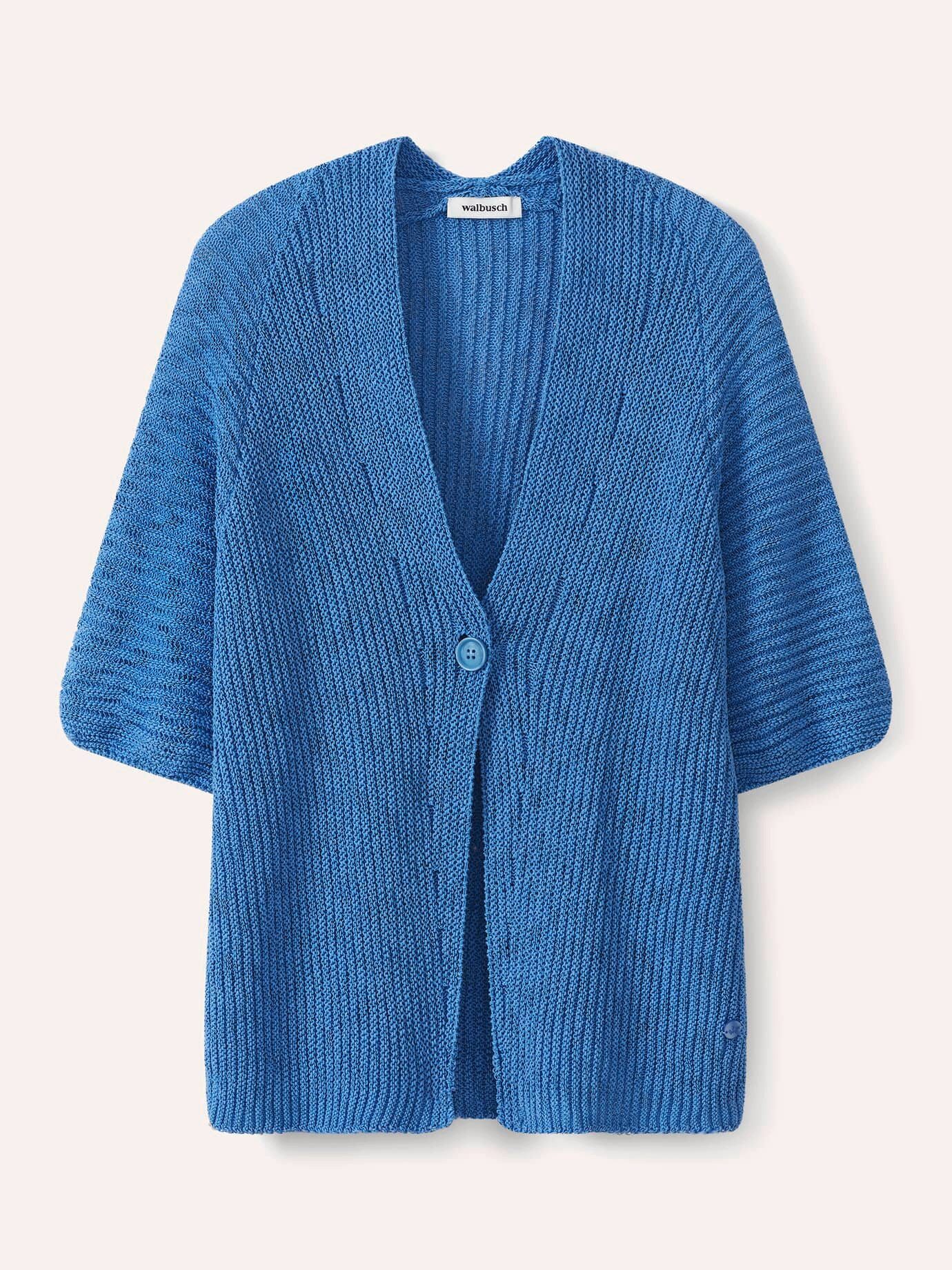Walbusch Strickweste Damen Bändchengarn Strickweste V-Ausschnitt Atmungsaktiver Baumwollmix, Rippenstruktur, modischer 1‑Knopf