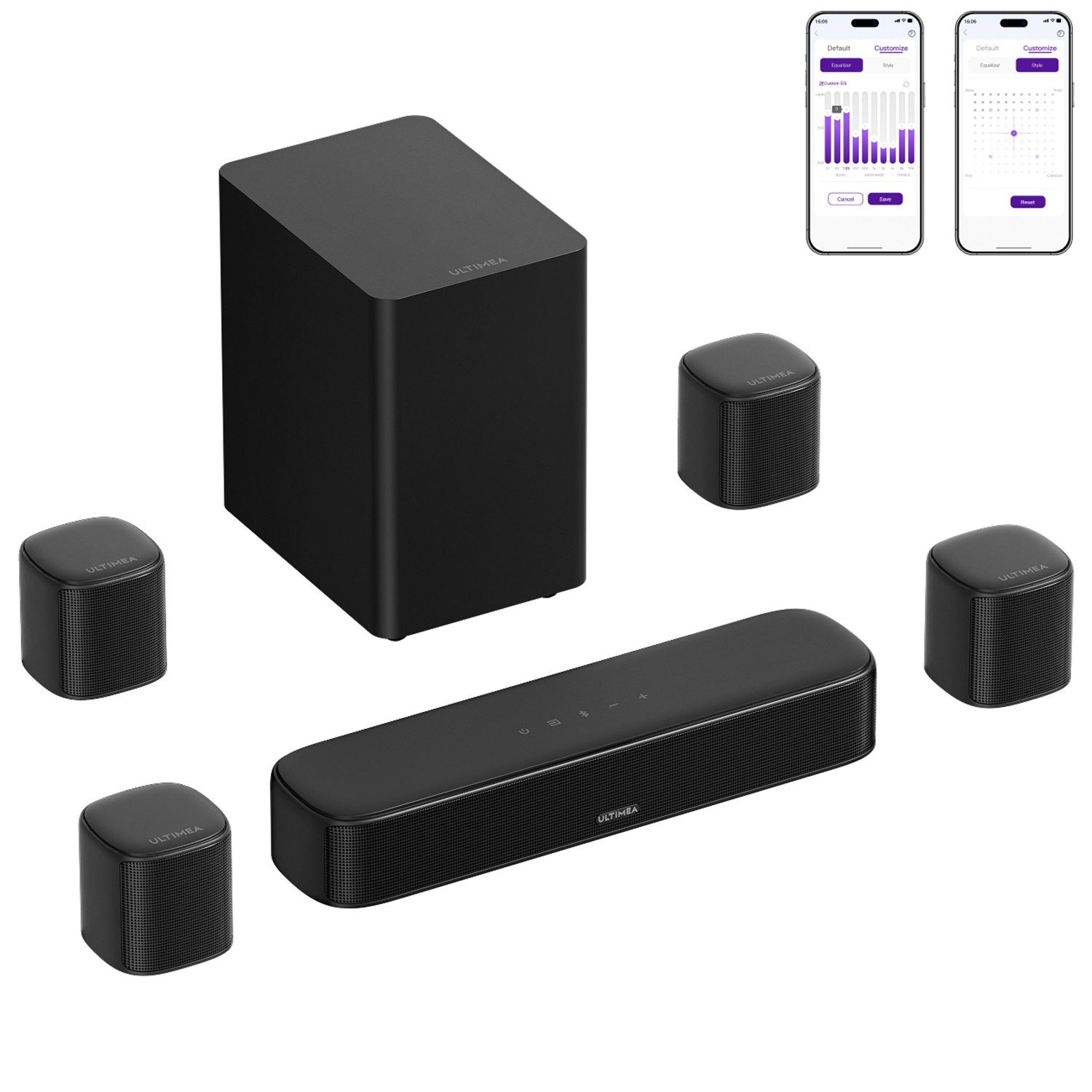 Ultimea Aura S4T 7.1 Soundbar 7.1-Kanal Surround System mit HDMI ARC (330 W, mit Kabelgebundene 5.25" Subwoofer, HDMI, Bluetooth 6.0)