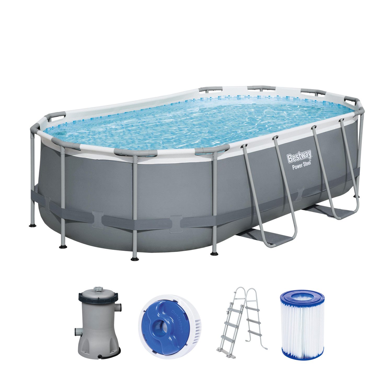 Framepool Power Steel™ Frame Pool Set mit Filterpumpe 427 x 250 x 100 cm, grau
