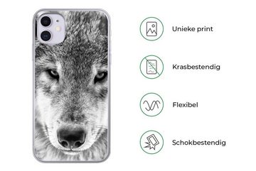 MuchoWow Handyhülle Tierprofil Wolf in schwarz und weiß, Handyhülle Apple iPhone 11, Smartphone-Bumper, Print, Handy
