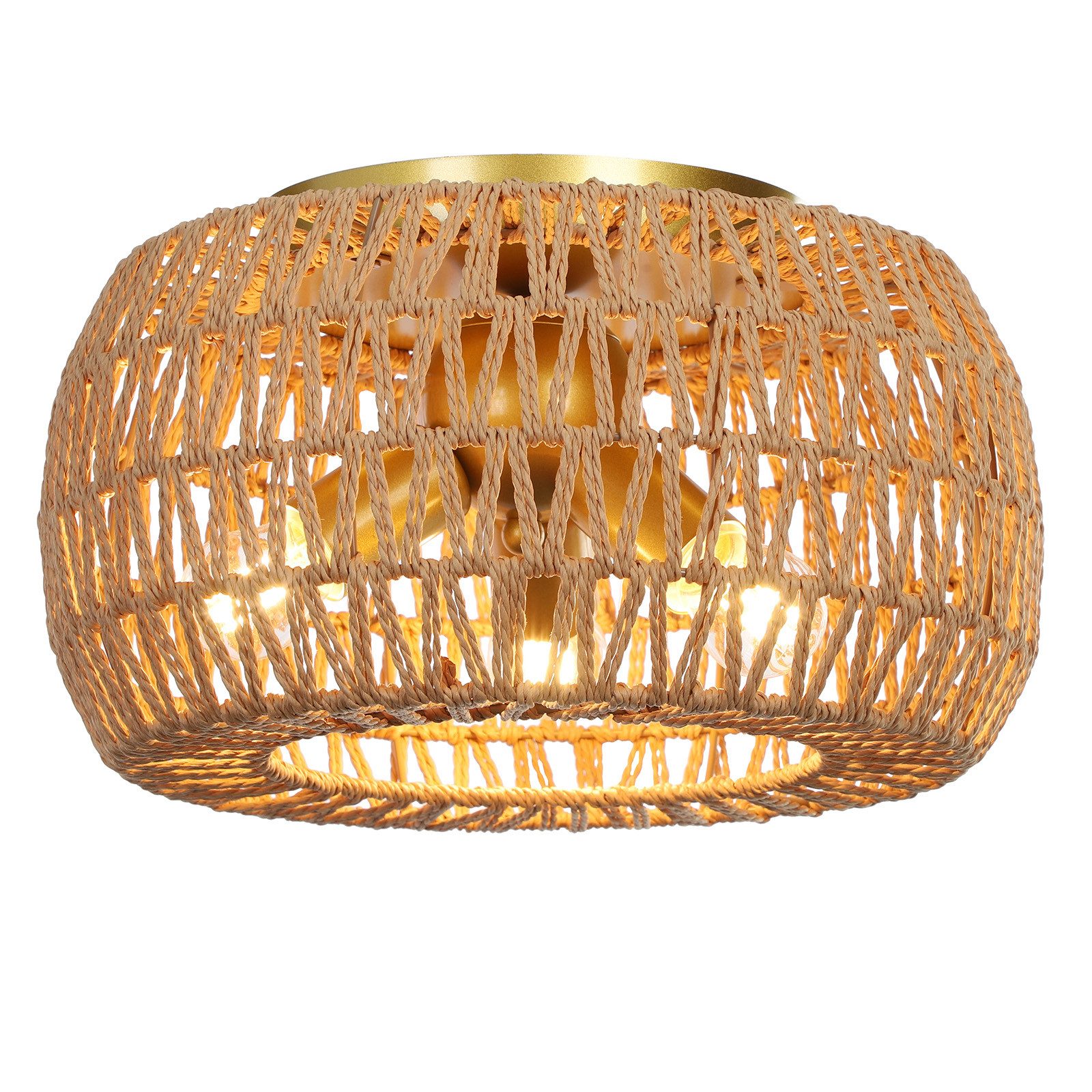 Lapalife LED Deckenleuchte Boho Rattan Deckenlampe 3-flammig, Handgewebter Lampenschirm, E27, Hängelampe, für Wohnzimmer Schlafzimmer Küche