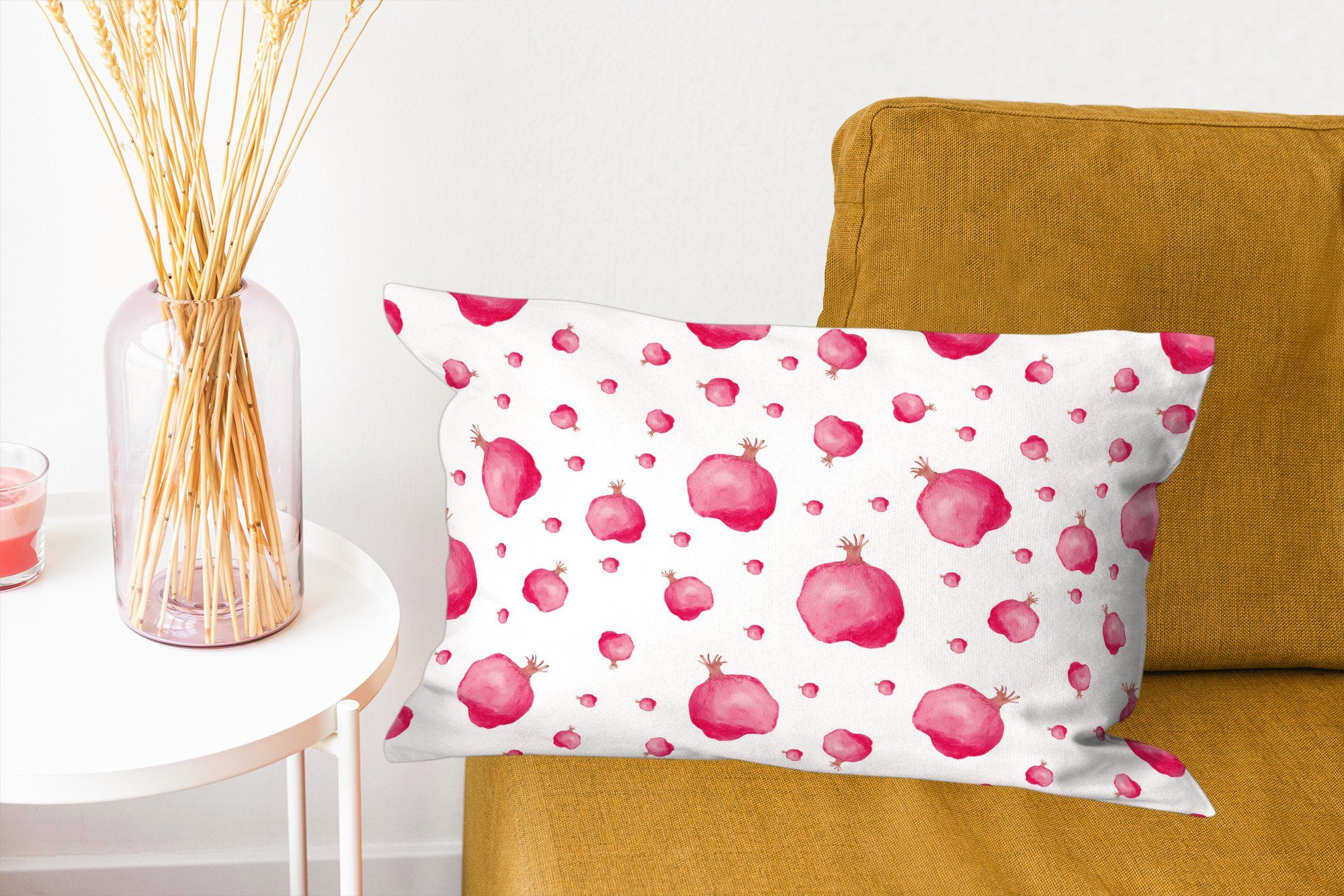 MuchoWow Dekokissen Granatapfel Schablonen - Aquarell, Füllung, Dekoration, Rosa mit Dekokissen Schlafzimmer Zierkissen, - - Wohzimmer