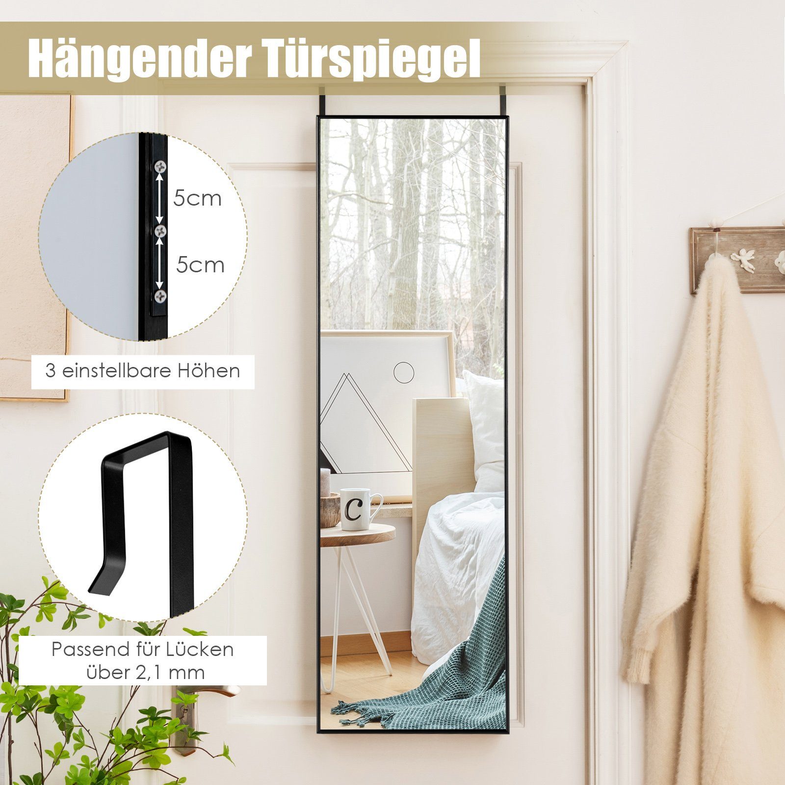 COSTWAY Wandspiegel, Ganzkörper, 37x120cm, höhenverstellbare Hängehaken, günstig online kaufen