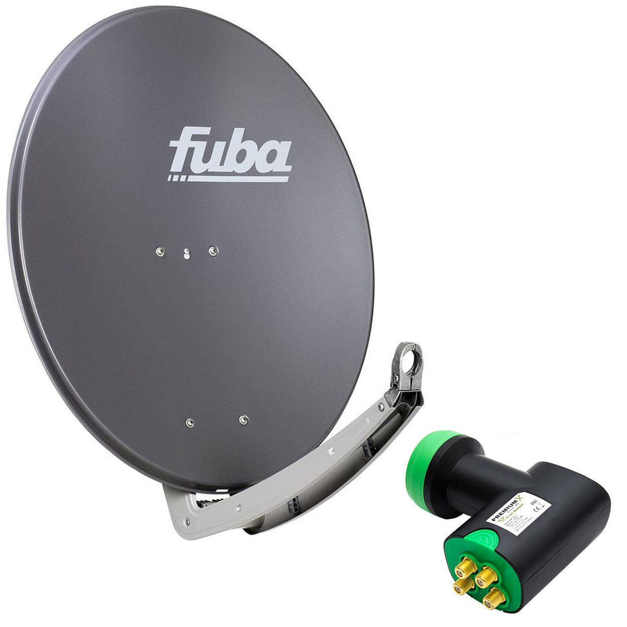 fuba Fuba Alu Anthrazit DAA 780 A Green Diamond Quad LNB GDQS 4K UHD SAT-Antenne