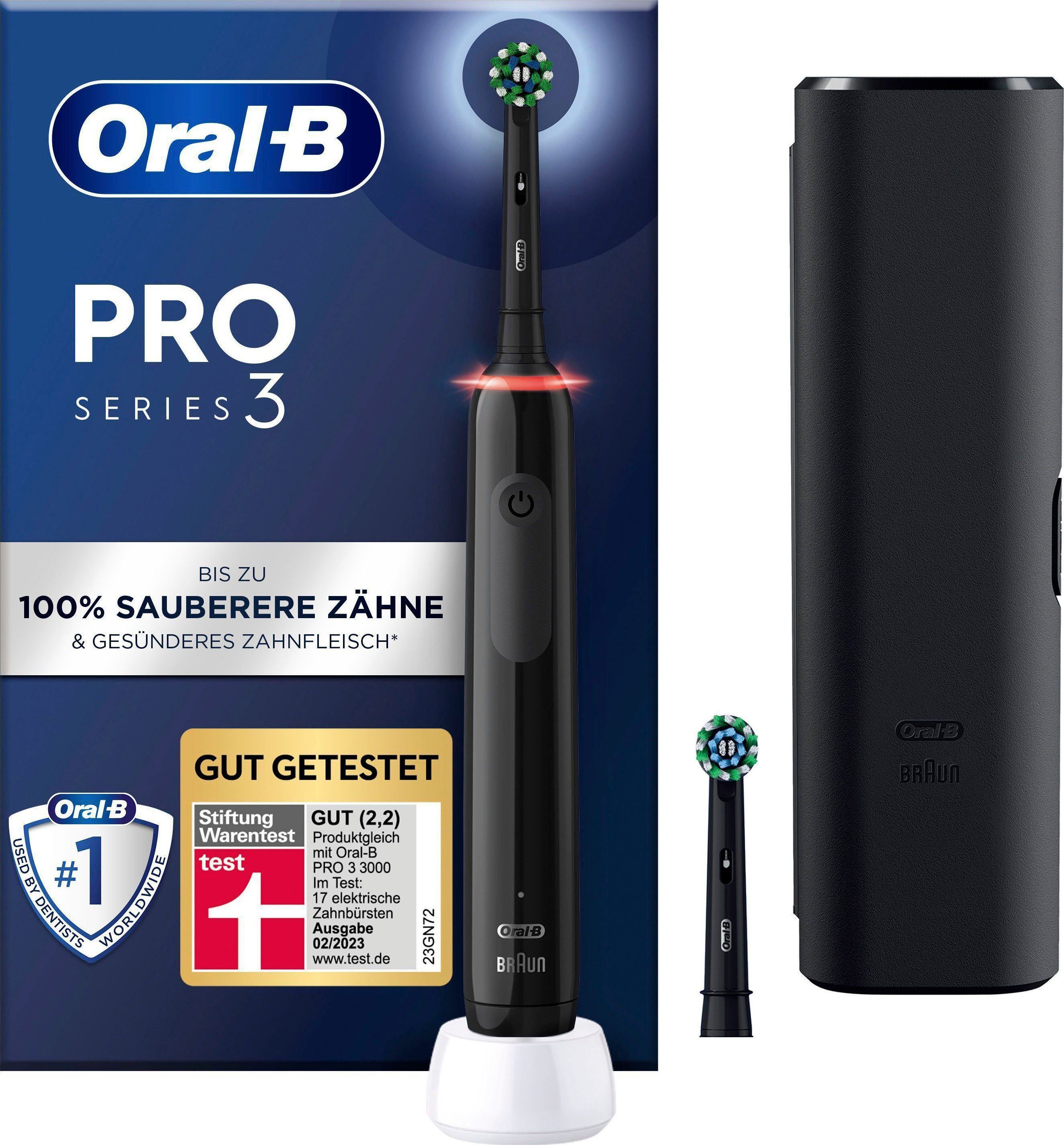 Oral-B Elektrische Zahnbürste Pro 3 3500, Aufsteckbürsten: 2 St., 3 Putzmodi
