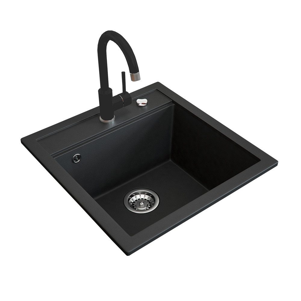 Bergstroem Granitspüle, Schwarz, 49 x 50 cm mit Armatur Schwarz, Rechteckig günstig online kaufen