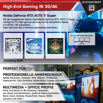 SYSTEMTREFF Gaming-PC (AMD Ryzen 7 7800X3D, GeForce RTX 4070 Ti Super, 32 GB RAM, 1000 GB SSD, Wasserkühlung, Windows 11, WLAN)