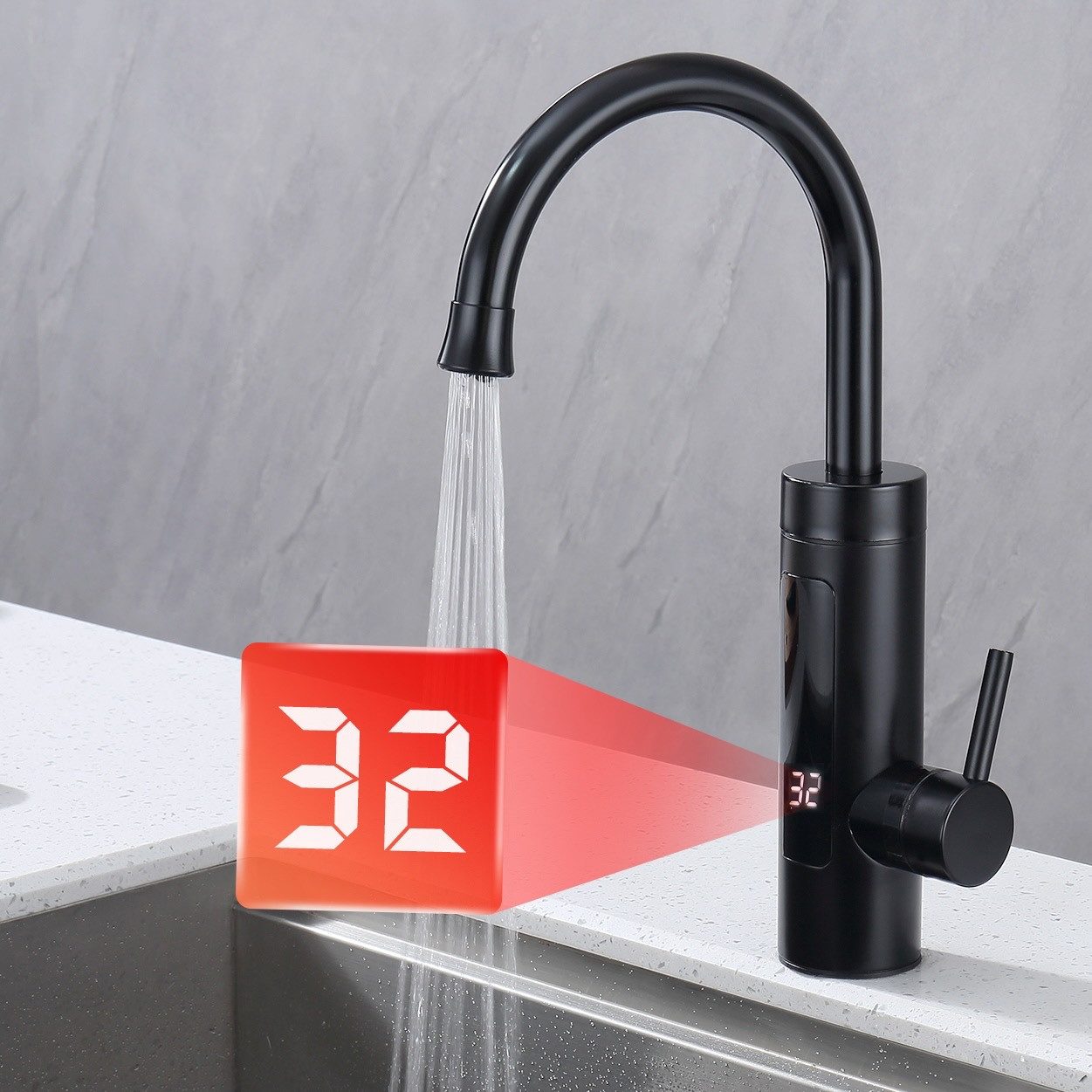 HOMELODY Küchenarmatur mit durchlauferhitzer,küchenarmatur schwarz,Wasserha günstig online kaufen