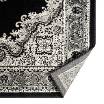 Orientteppich Kurzflor Wohnzimmerteppich, Vimoda, rechteckig, Höhe: 8 mm, klassisch, Ornament, mit Bordüre, schwarz