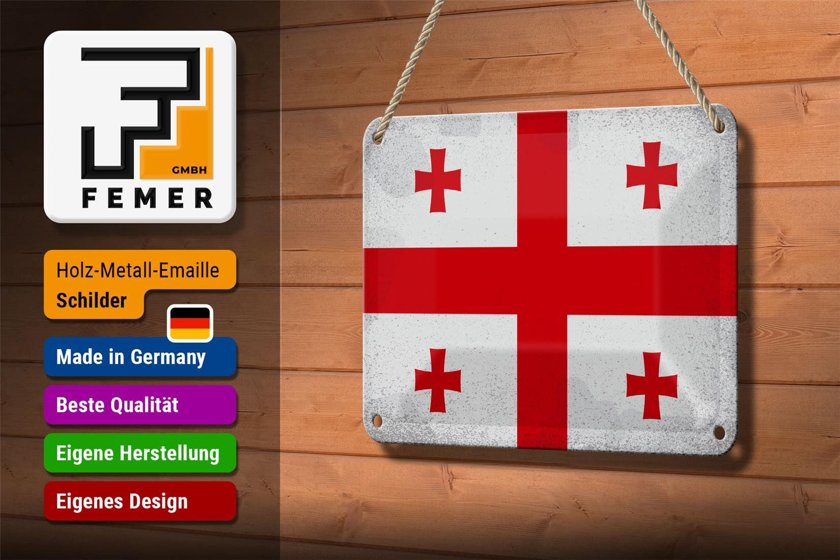 Femer GmbH Metallschild Flagge Georgien 18x12cm Flag of Georgia Vintage, (1 St), gewölbte Oberfläche, abgerundete Ecken, umgeschlagene Kanten