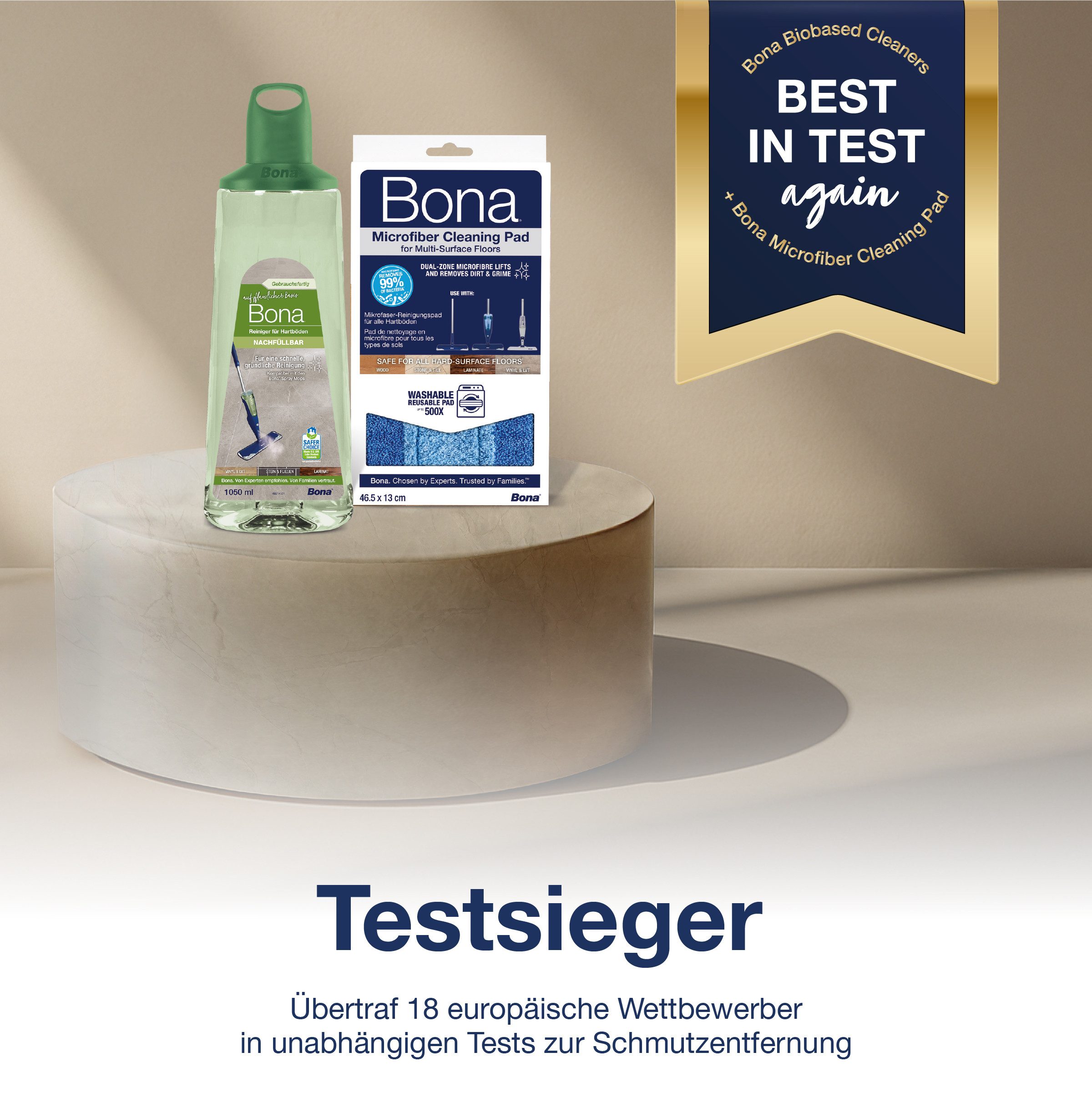 Bona Sprühwischer Premium Spray Mop mit 1050 ml Kartusche für Hartböden Rückstandsfrei, Schnell trocknend, pH-neutral