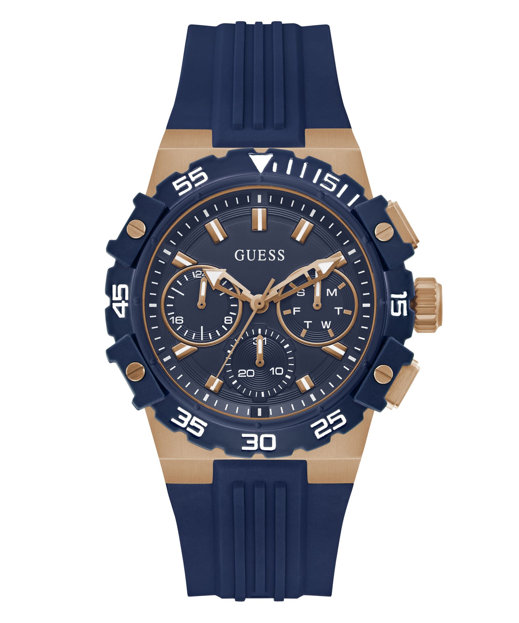 Guess Multifunktionsuhr FORE GW1059G5, Quarzuhr, Armbanduhr, Herrenuhr, Silikonarmband, analog, Wochentag