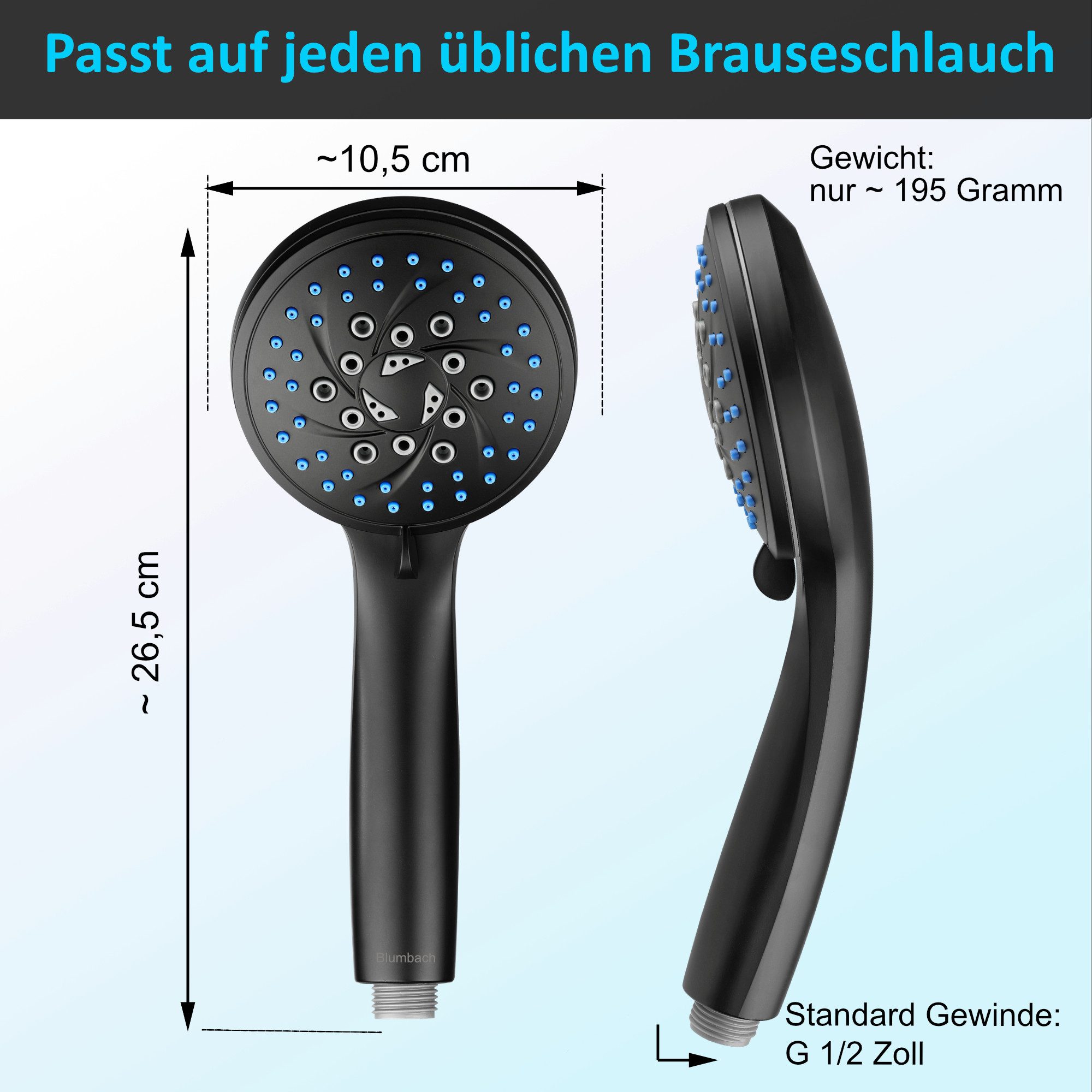 Blumbach Handbrause - Duschkopf Energy Rain, (Hochdruck Duschkopf wassersparend + druckerhöhend), mit 9 außergewöhnlichen Strahlarten – Bild 5 von 5