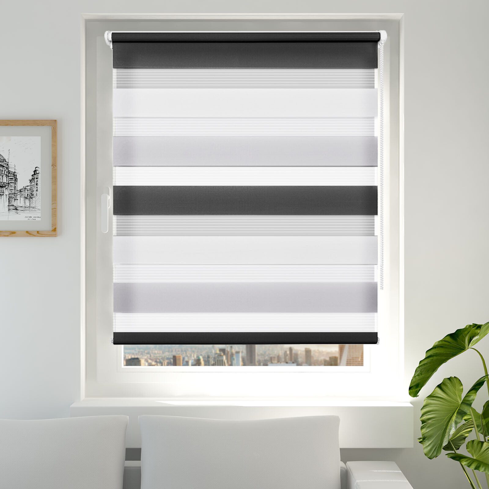 Doppelrollo Fensterrollos Ohne Bohren, Vkele, 130cm/160cm, klemmfix,klemmträger, Sonnenschutz, Lichtdurchlässig und Verdunkelnd.