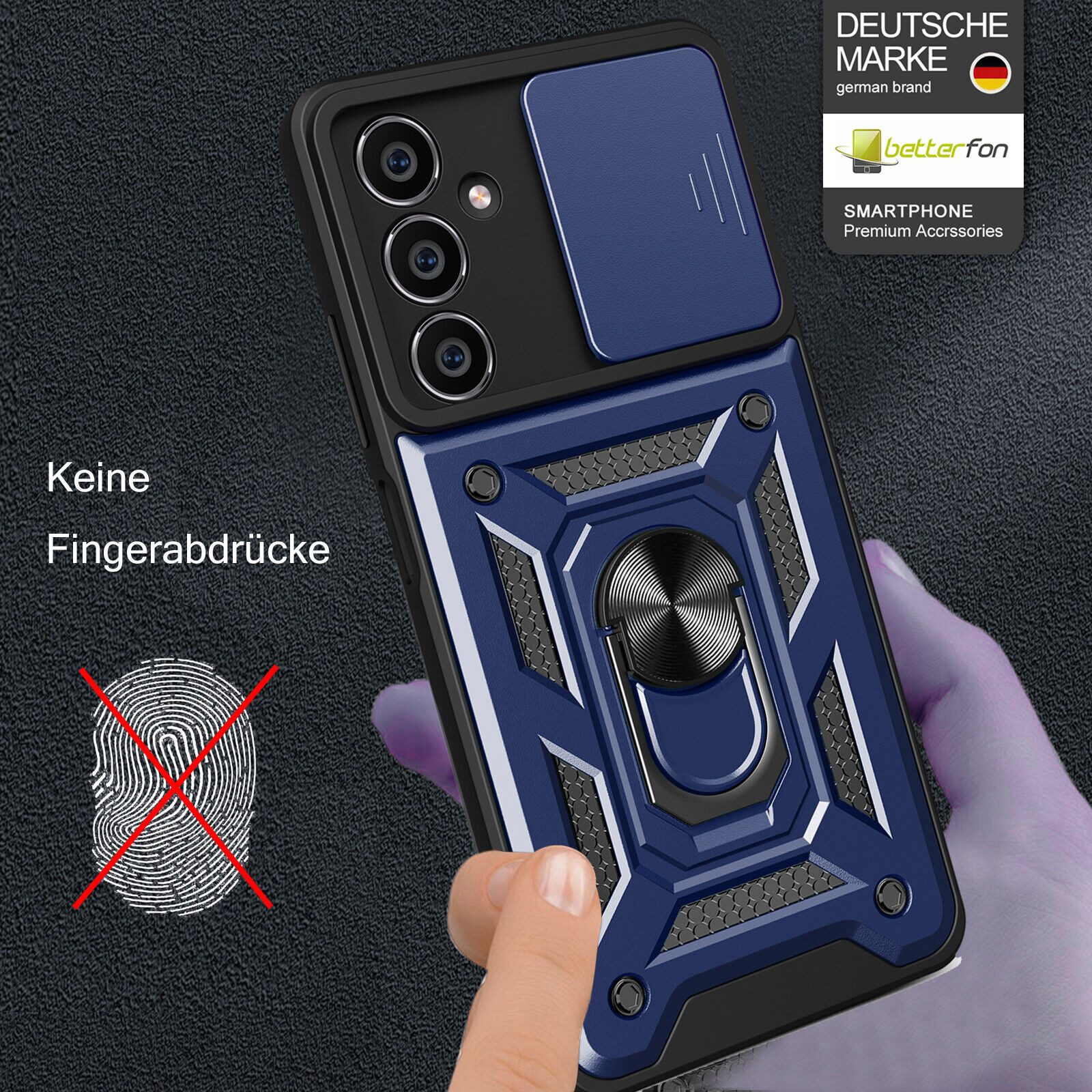 betterfon Handyhülle Panzerhülle für Samsung Galaxy A05s mit Kameraschutz & Ringhalter, Outdoorhülle mit Smartstand und Silikonkern