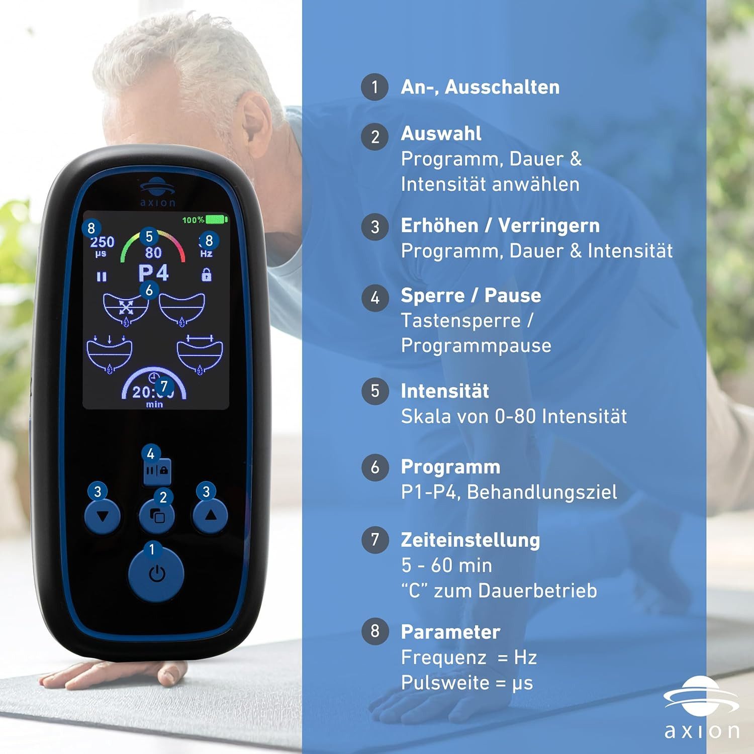 Axion Beckenboden-Elektrostimulationsgerät axion® I-3000 Beckenbodentrainer Set für Männer, (1-tlg), NEUHEIT 2026 - Medizinprodukt