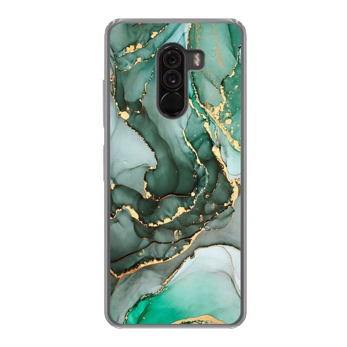 MuchoWow Handyhülle Gold - Marmor - Grün - Luxus - Marmoroptik - Grau Phone Case Handyhülle Xiaomi Pocophone F1 Silikon Schutzhülle