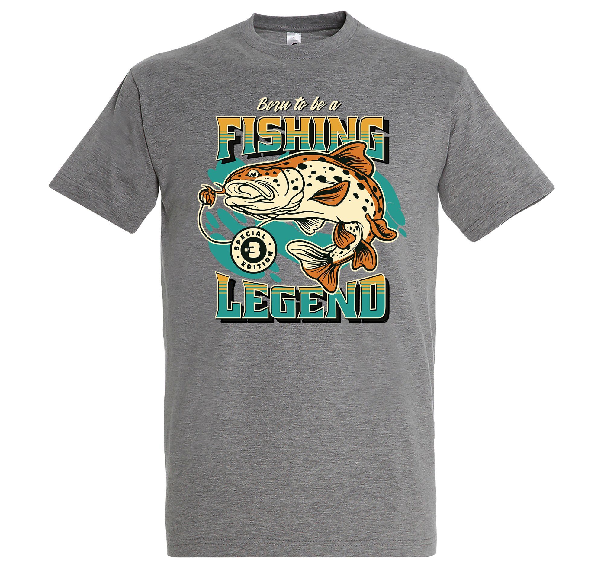 Youth Designz T-Shirt "Born To Be A Fishing Legend" Herren Shirt (gerader Abschluss) mit trendigem Frontprint Grau