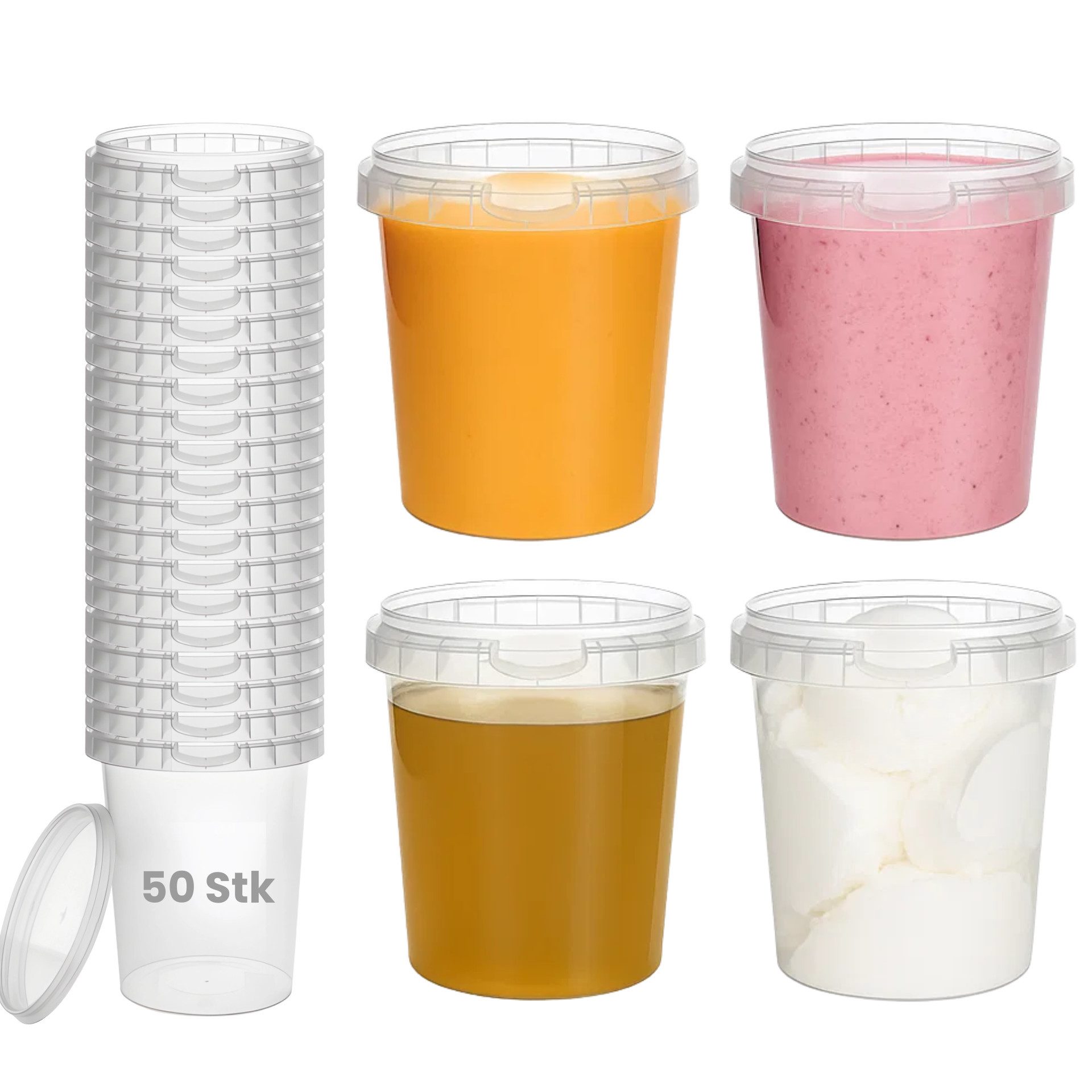 mikken Mehrwegbecher Kunststoffdose 520 ml Frischhaltedose Lebensmittelbehälter, (Set, 50-tlg), Heißabfüllung, Schockfrostung, BPA-frei, luftdicht, auslaufsicher
