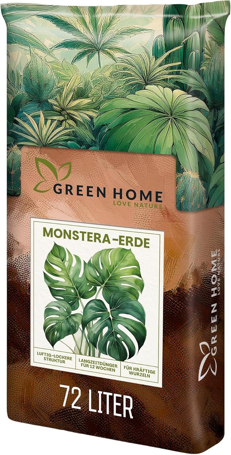 GREEN HOME LOVE NATURE Spezialerde Monstera Erde – Substrat für Monstera, Aroiden & Zimmerpflanzen 18 L, 36 L, 72 L, Langzeitdünger, Perlit, Kokosfasern, pH 5,8, gute Drainage
