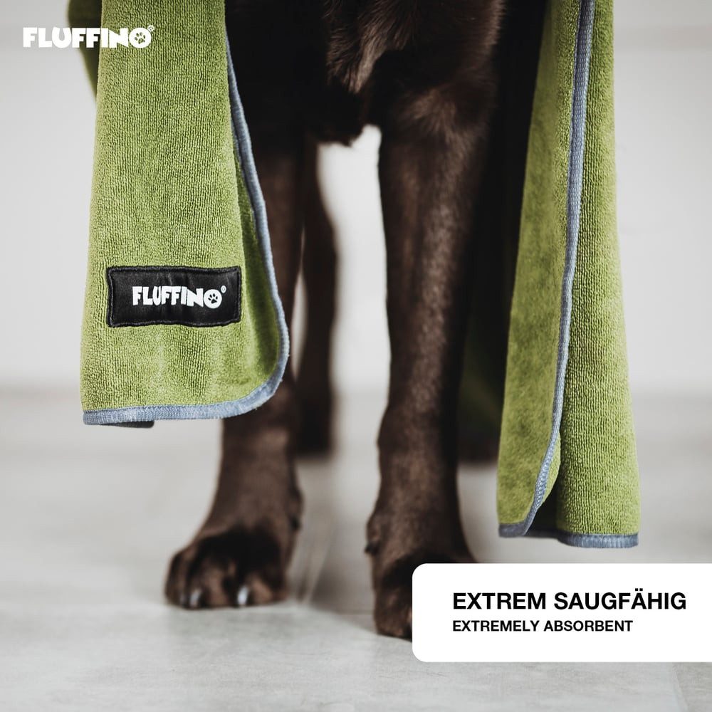 FLUFFINO® Hundehandtuch Mikrofaser – 2er-Pack - 120 x 70 cm - Grau & Grün, (2-St), FLUFFINO Hundehandtuch (2er-Pack) dog towel (2-pack)