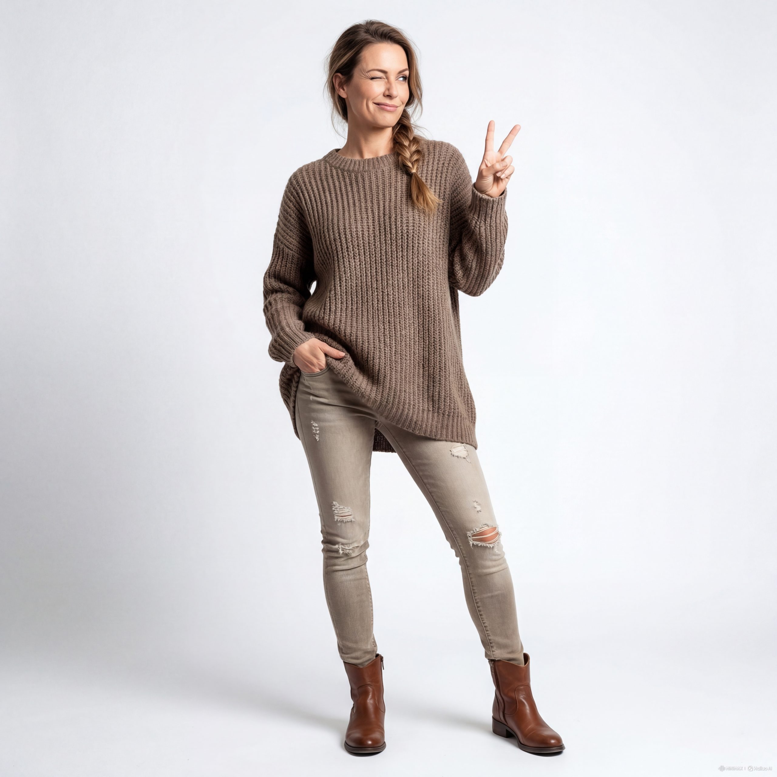 Strickpullover Damen Long Pullover Grobstrick Pulli