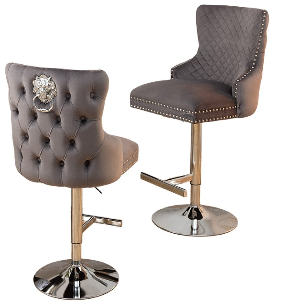 LebensWohnArt Stuhl Edler höhenverstellbarer Barstuhl LEON Samt grau Edelst günstig online kaufen