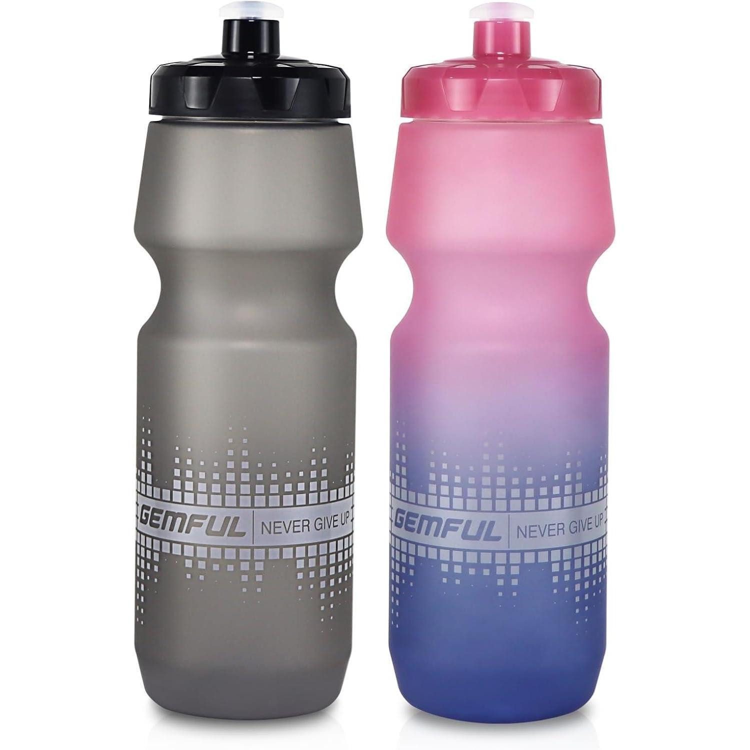 GEMFUL Trinkflasche 2er-Pack Auslaufsichere Fahrrad Trinkflaschen 750ml BPA-frei Grau Rosa