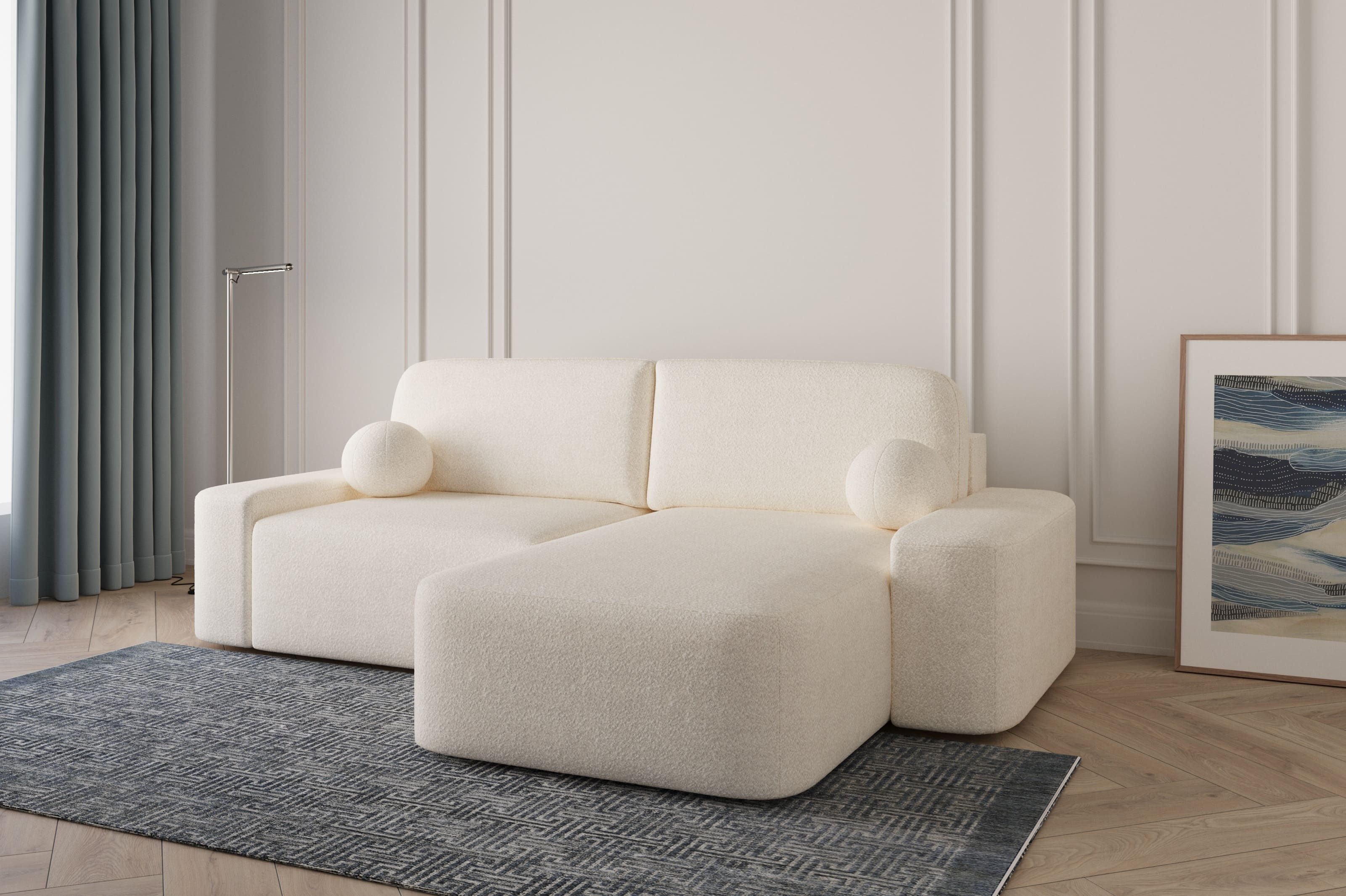 MOEBLO Ecksofa Lisbon aus Bouclé, Ottomane günstig online kaufen