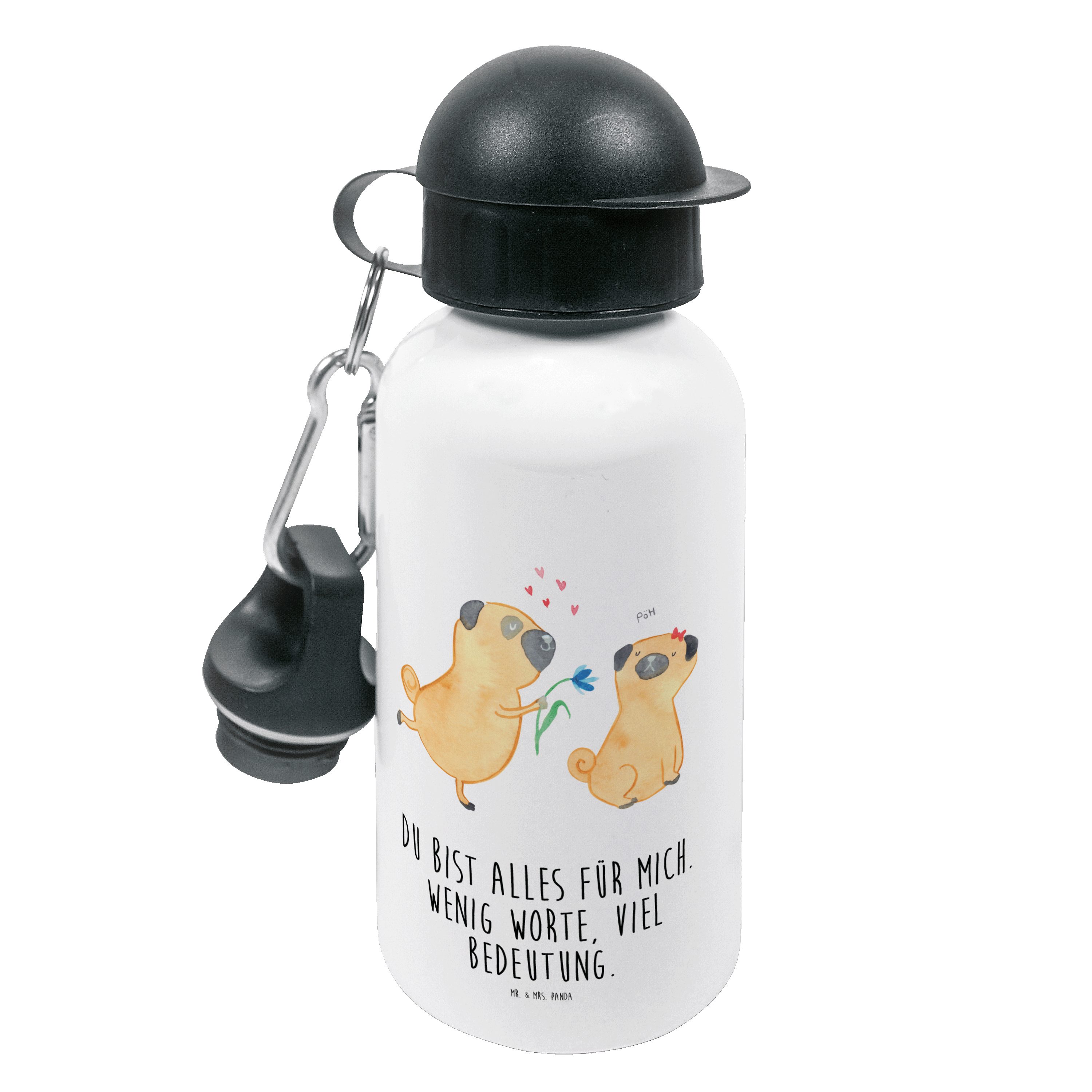 Mr. & Mrs. Panda Trinkflasche Mops verliebt - Weiß - Geschenk, Hundemotiv, Sprüche, Hundebesitzer