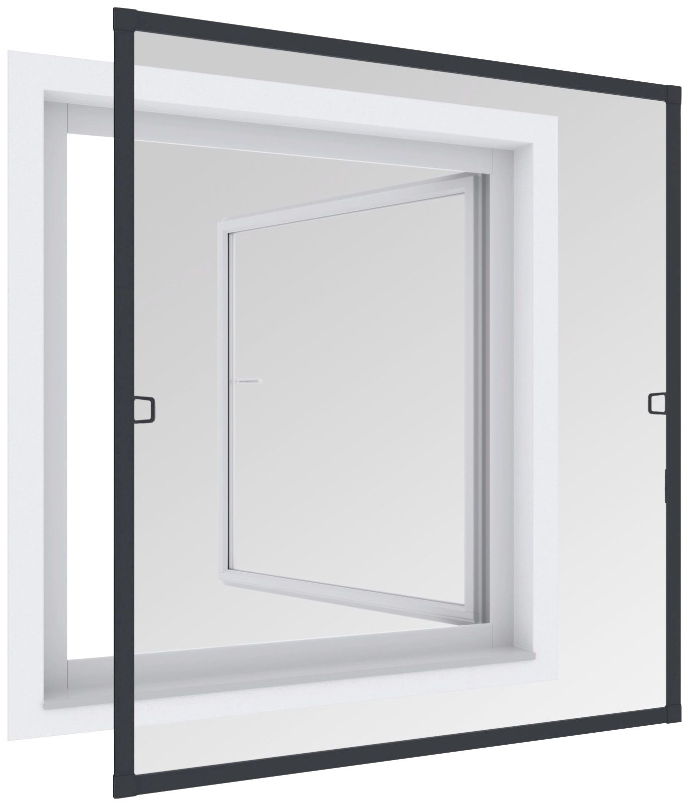 Windhager Insektenschutz-Fensterrahmen Plus, Fliegengitter Spannrahmen aus Alu für Fenster, ohne bohren, (1-St), Insektenschutzgitter 140 x 150 cm, erhältlich in anthrazit oder weiß