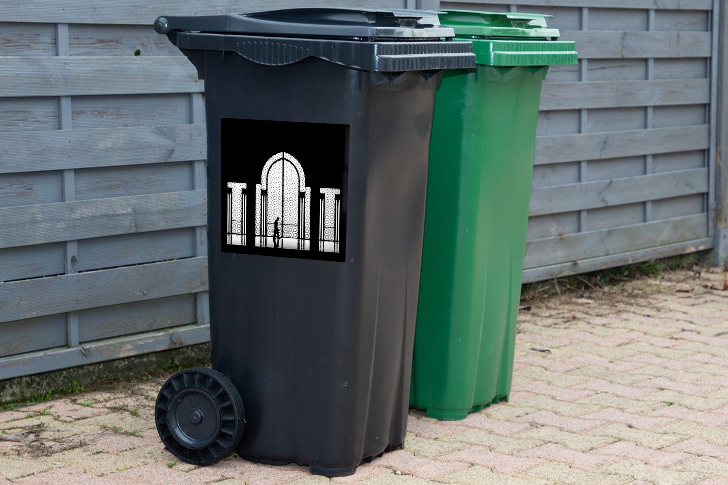 - - Mülltonne, Sticker, (1 Mensch St), - Weiß Schwarz MuchoWow Wandsticker Fenster Container, Abfalbehälter Mülleimer-aufkleber,