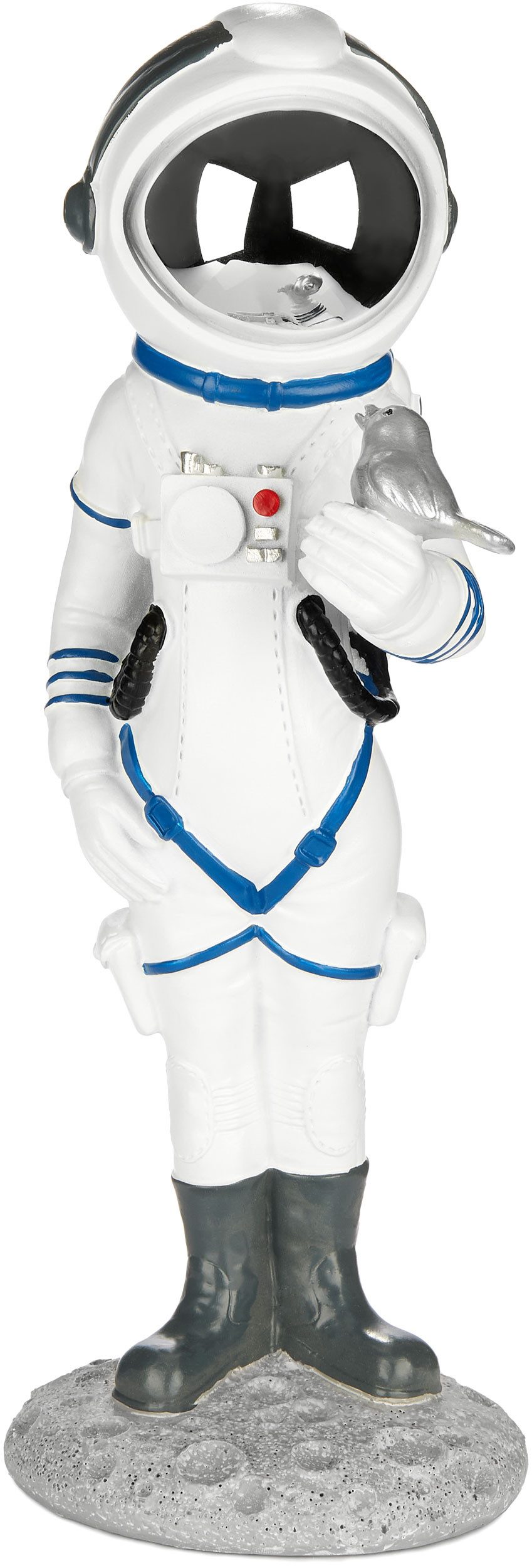 BRUBAKER Dekofigur Astronautin mit kleinem Vogel - 30cm Weltraum Figur mit Helm verchromt (1 St., Deko Skulptur - Weiß), Handbemalte moderne Raumfahrt Statue - Astronaut