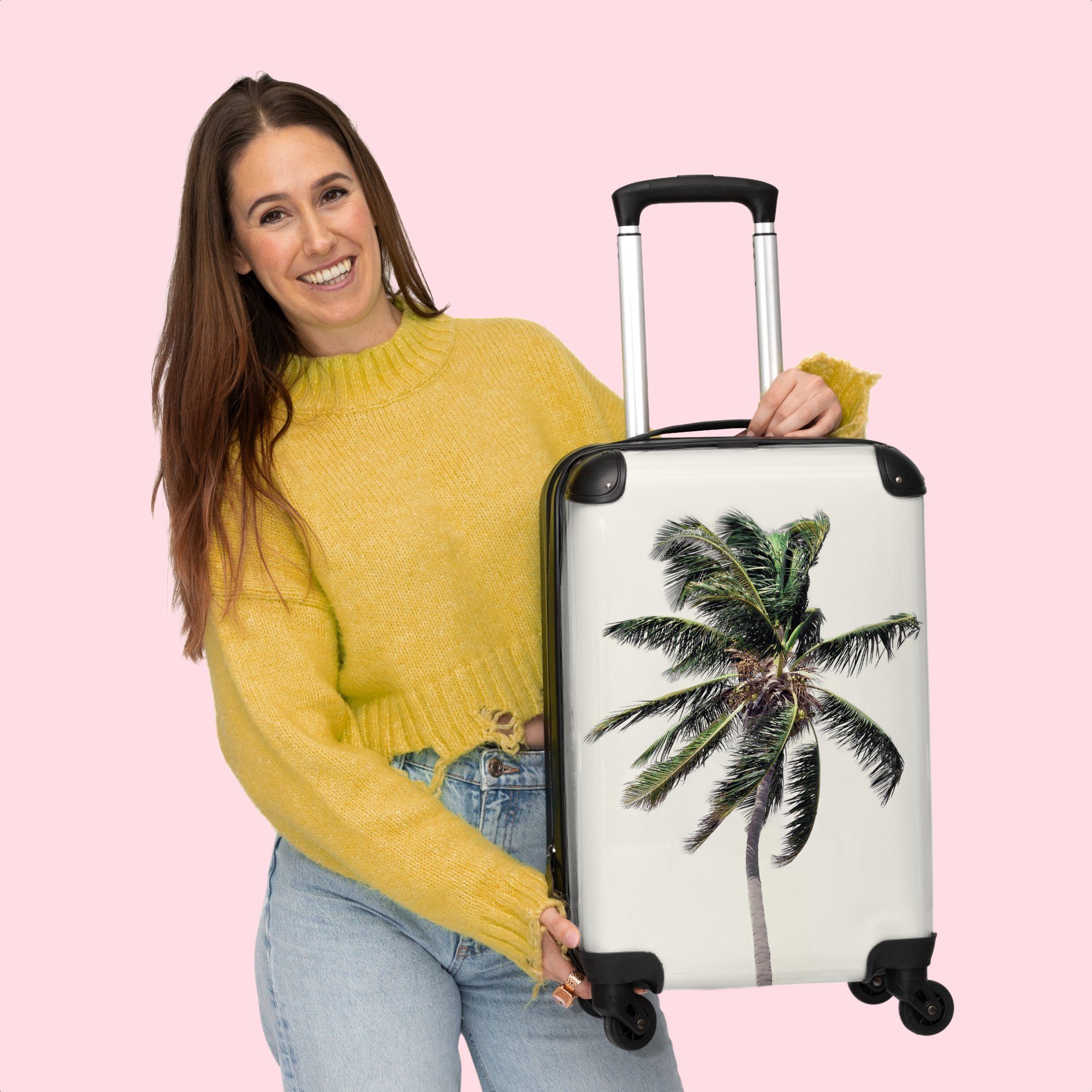 - mit Reisekoffer - - Palme Handgepäckkoffer 4 Handgepäck Rollkoffer NoBoringSuitcases.com© Cabin 55x35x20cm Rollen 4 Kleine Rollen, - Grün Natur Trolley Blätter,