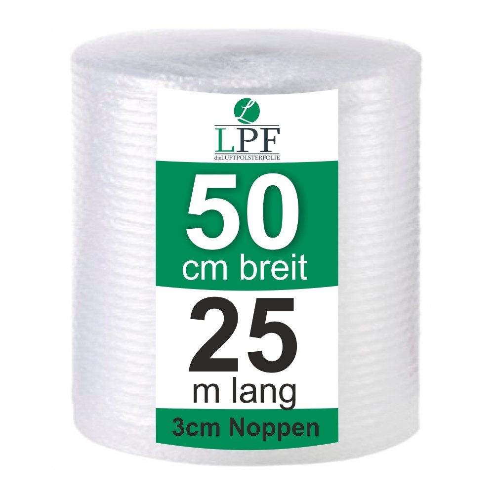 LPF dieLUFTPOLSTERFOLIE Schutzfolie Luftpolsterfolie Große Noppen (3cm) Breite 50cm x Länge 25m / 100my