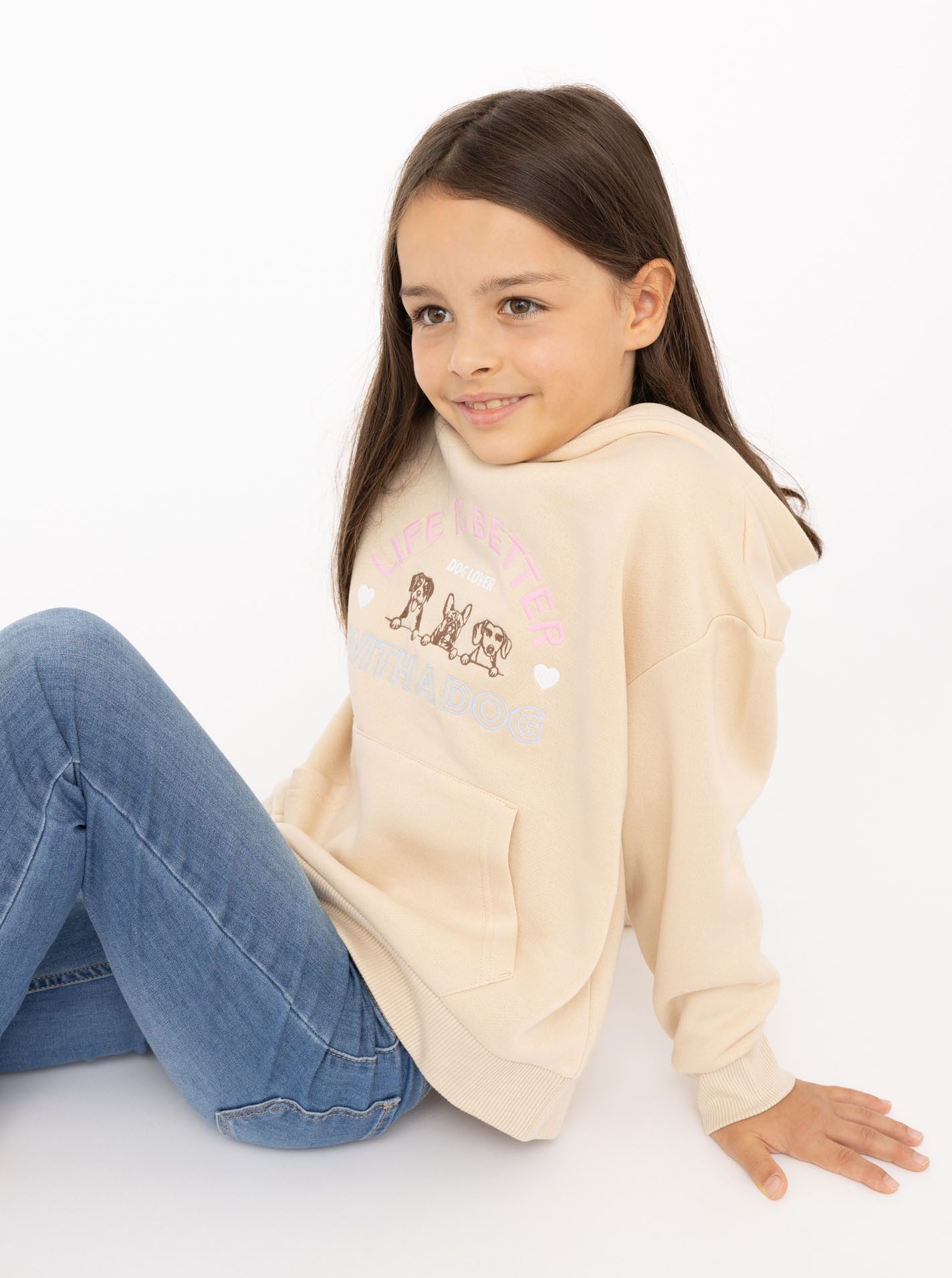 Zwillingsherz Hoodie "Dog Life" Mini-Me,mit gestickten Hunden und Slogan