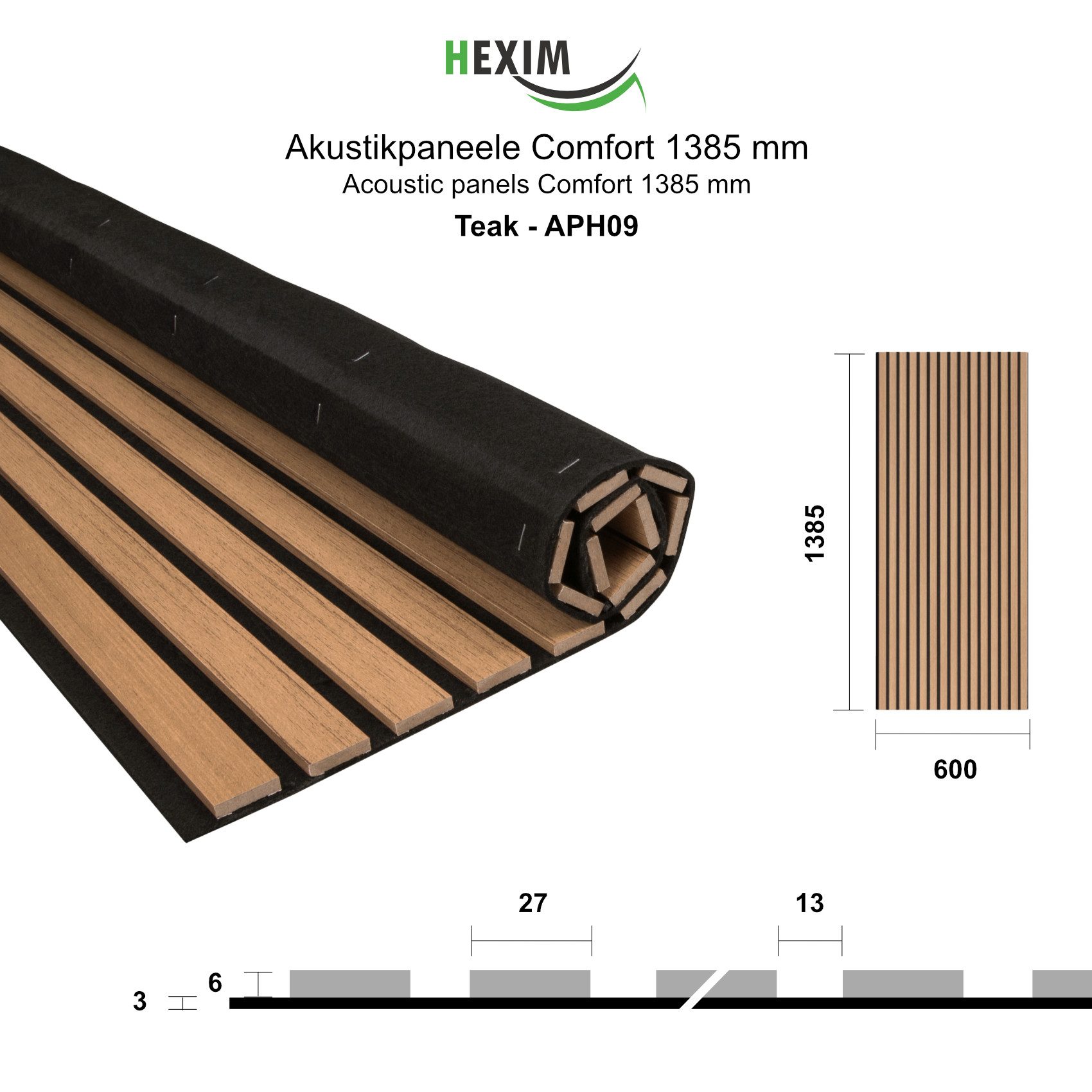Hexim Wanddekoobjekt APH09 (Akustikpaneele 138,5x60cm Holz Comfort - flexib günstig online kaufen