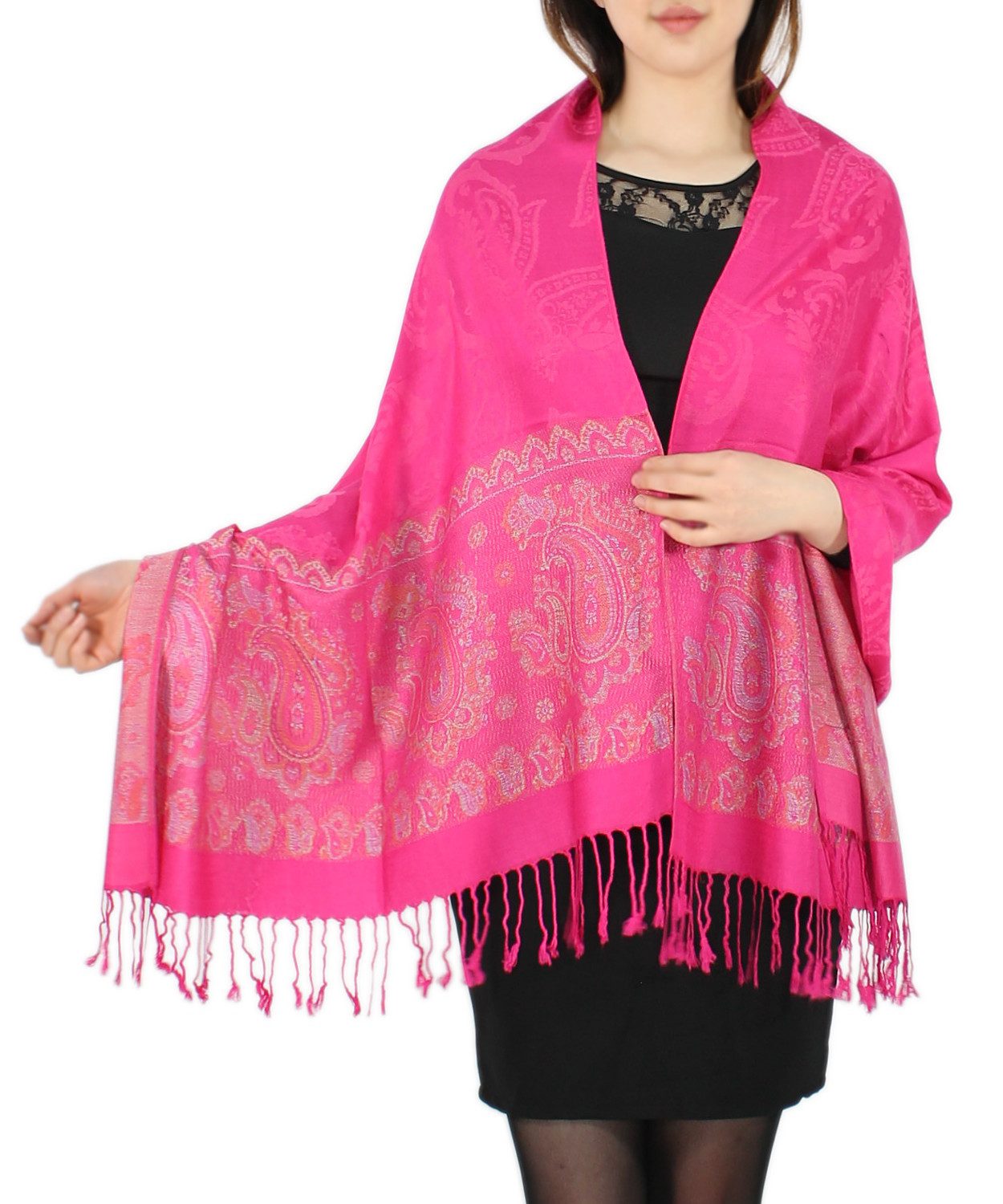 dy_mode Modeschal Eleganter Damen Schal Stola Schultertuch im Paisley Muster, mit Fransen