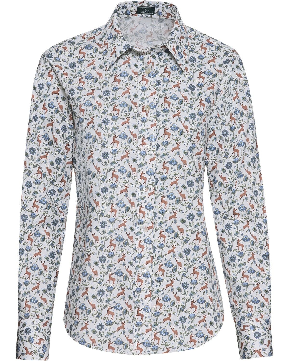 Luis Steindl Trachtenbluse Popeline-Blumenbluse mit Hirschen