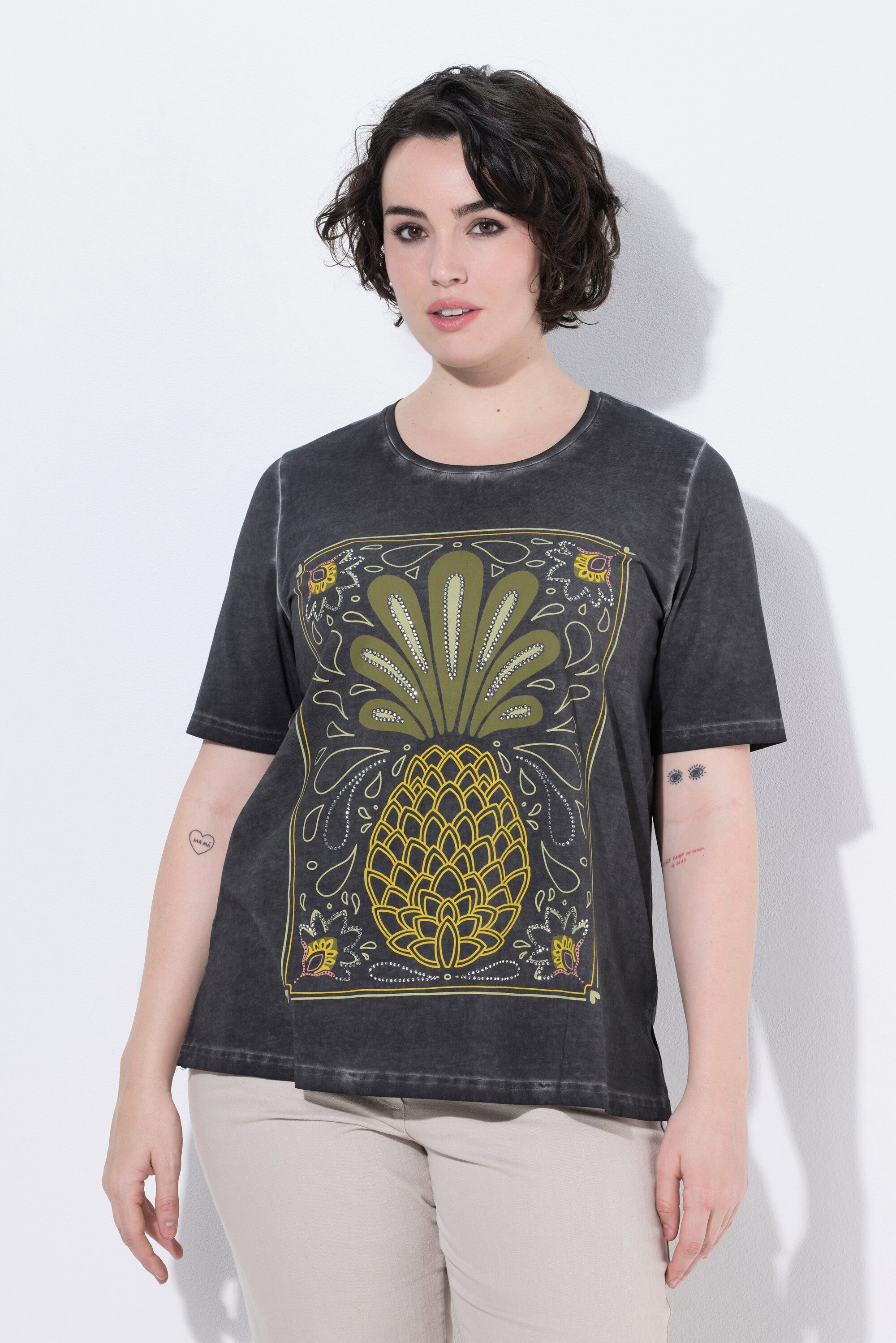 Ulla Popken T-Shirt T-Shirt Ananas Classic Rundhals Halbarm