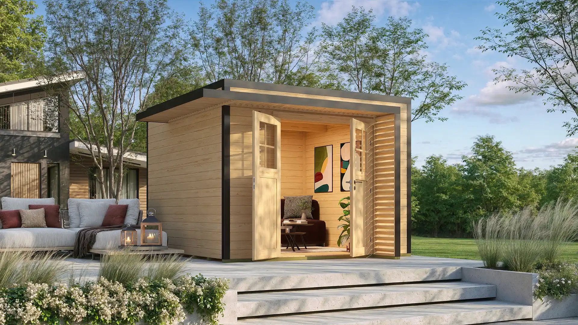 weka Gartenhaus Amberley, BxT: 350x350 cm, verschiedene Farben