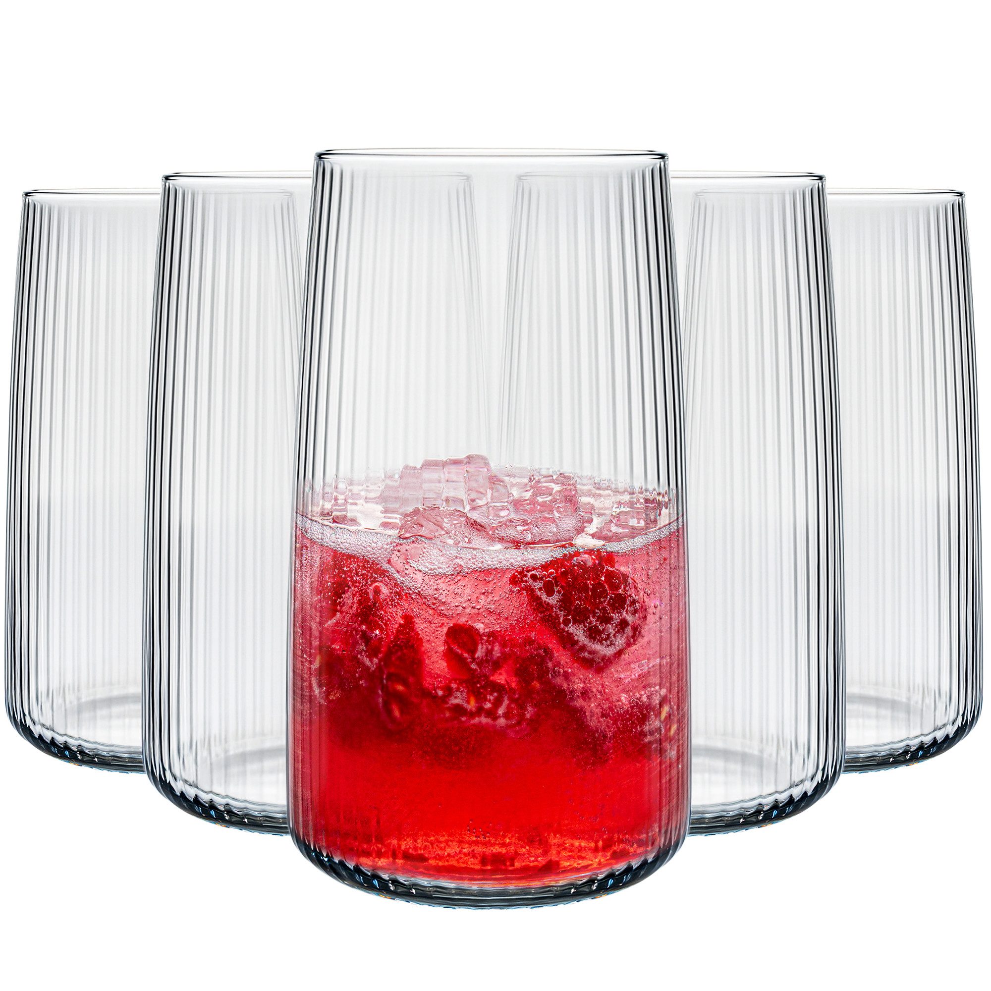 KONZEPT Gläser-Set 6 teilig mit Rillenstruktur (480 ml), Trinkgläser hohe Qualität, 6-tlg., Bleifreies Glas, Hergestellt in der EU