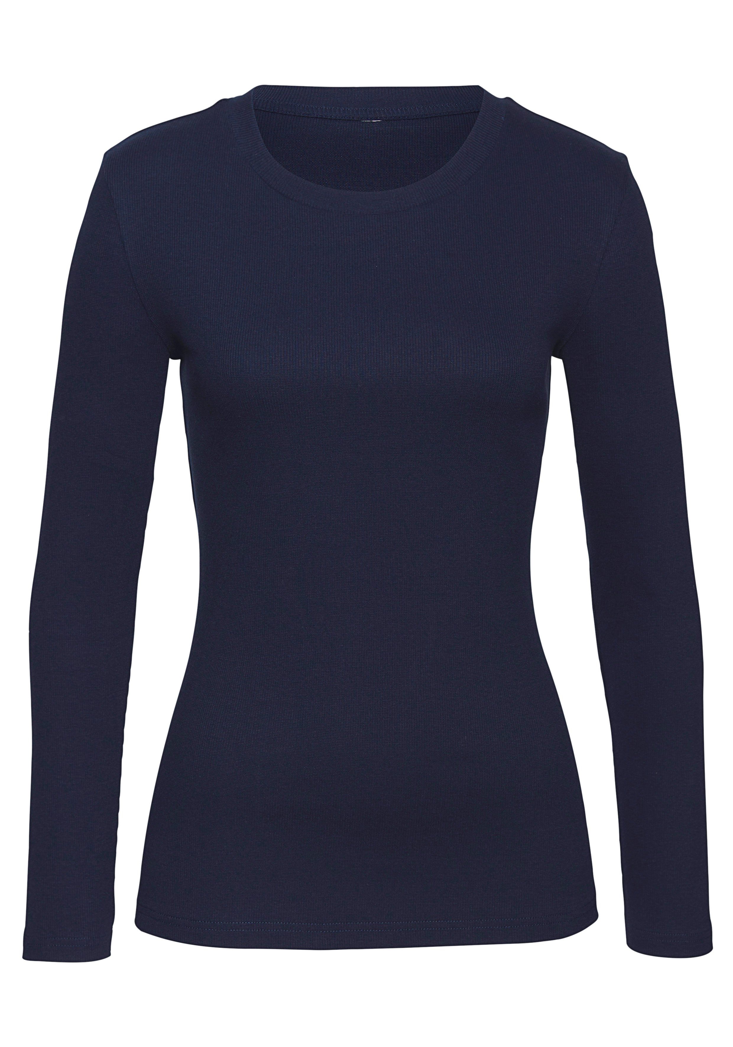 Vivance Langarmshirt aus modischer Rippware (2er-Pack) aus weichem Baumwoll-Stretch