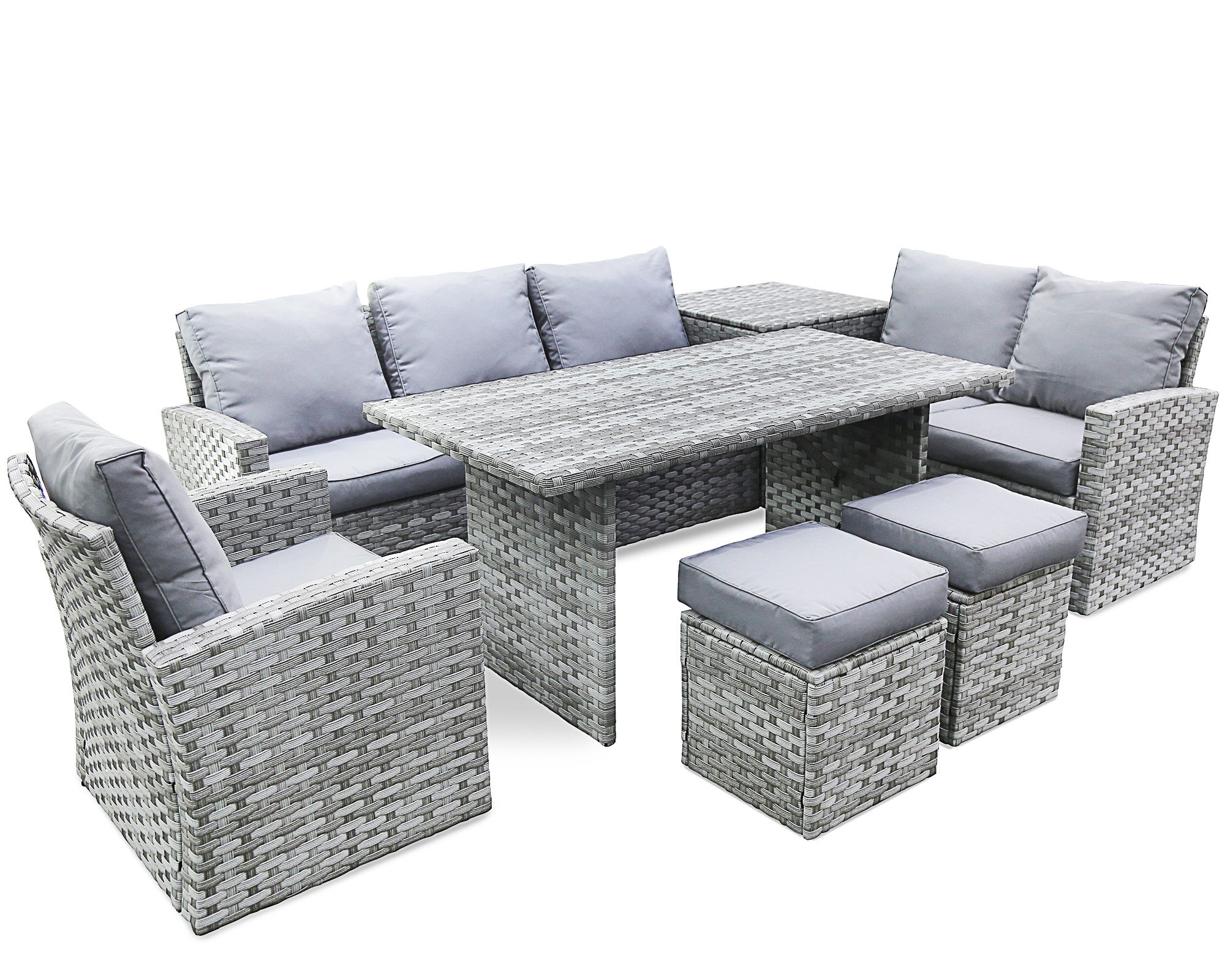Loungeset Hollywood, Sitzgruppe für 8 Personen, Gartenset mit Tisch Sitzkissen
