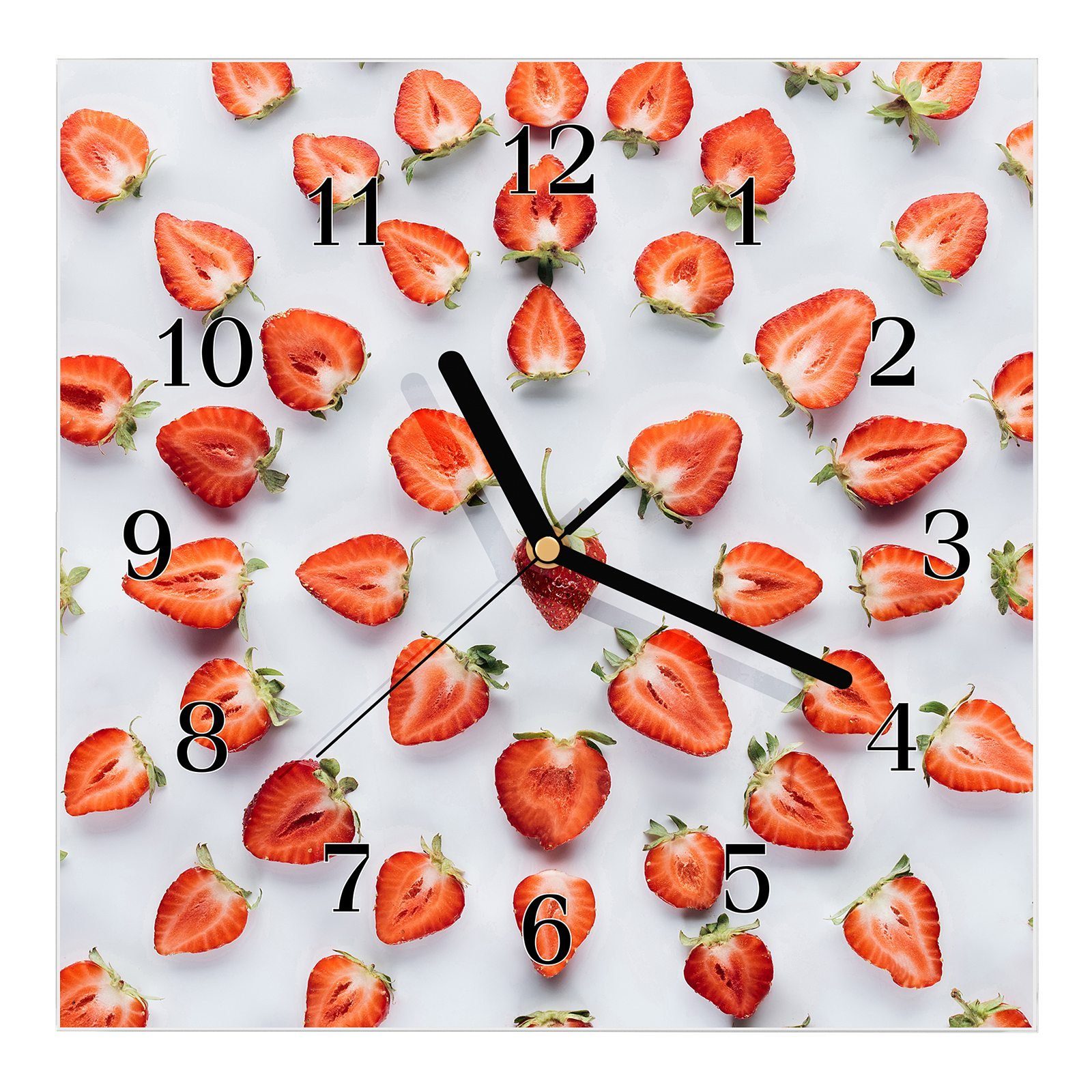 mit x 30 Wanduhr Halbierte Motiv Erdbeeren Primedeco Wandkunst Wanduhr Glasuhr Größe cm 30